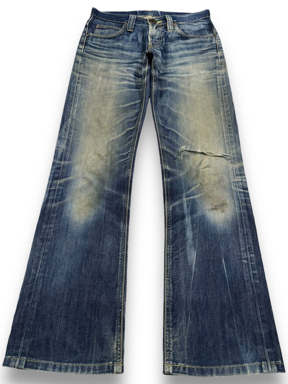 Lee Vintage 90s Lee Riders Mud Wash Flare Distressed Jeans Size US 30 / EU 46 - 1 Thumbnail