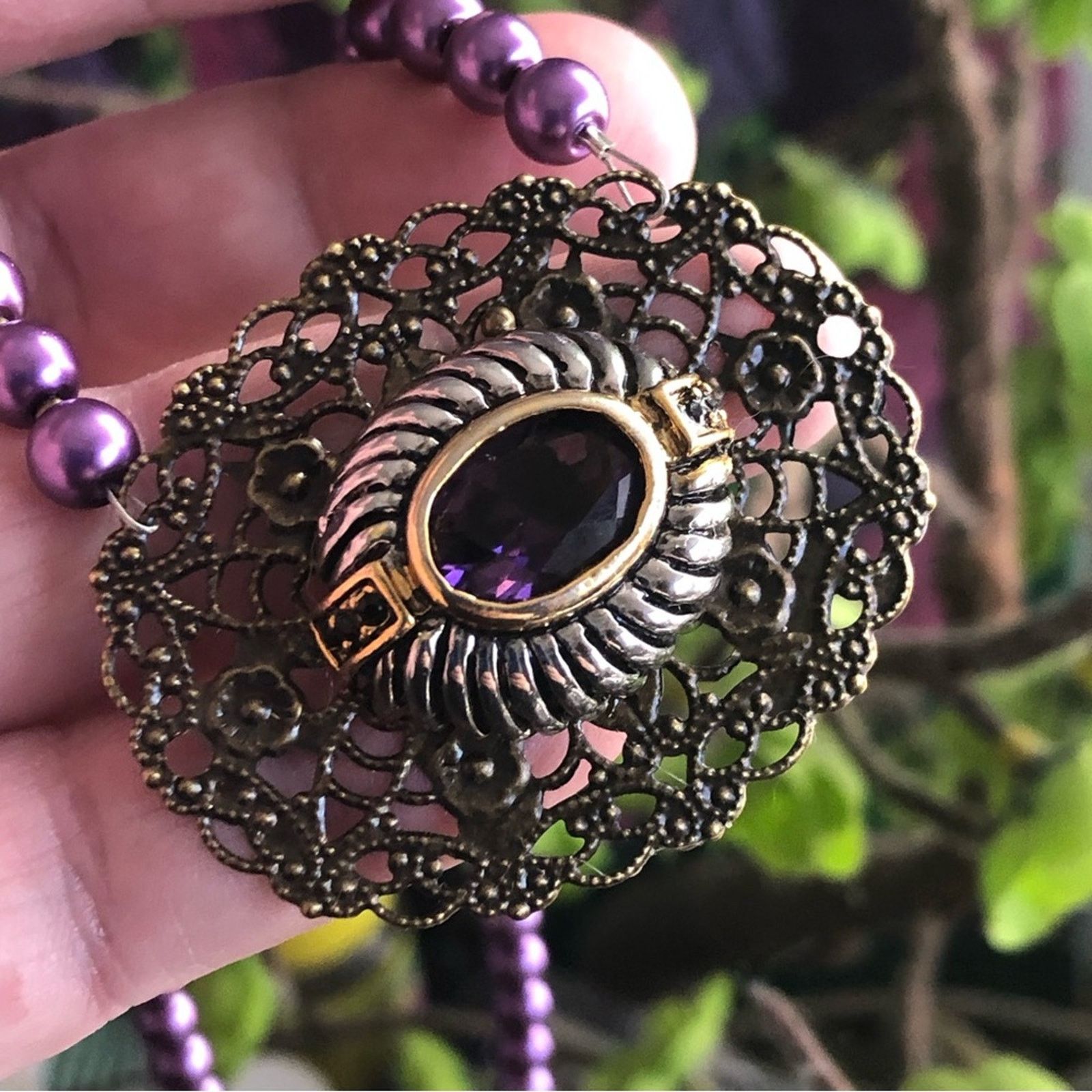Handmade Handcrafted repurpose genuine amethyst Pearl necklace Size ONE SIZE - 2 Thumbnail