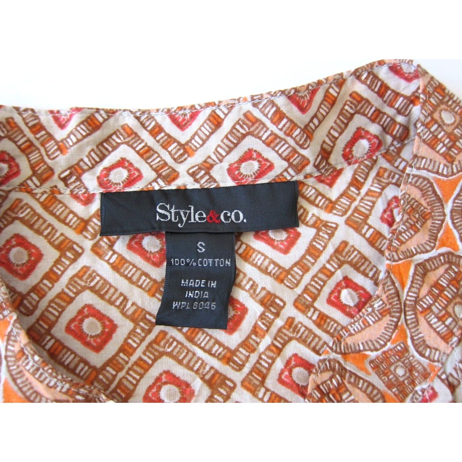 Vintage Style & Co. Cotton Pink Orange Brown V-Neck Short Sleeve Peasant Blouse Small Size S / US 4 / IT 40 - 4 Thumbnail