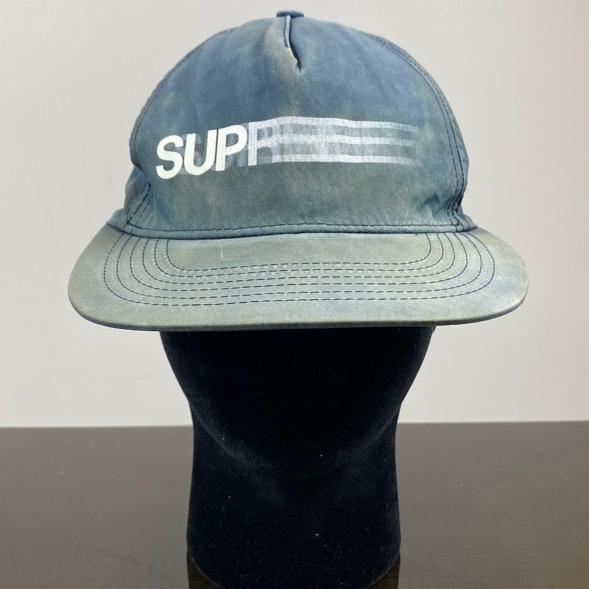 image of Supreme Starter Made In Usa Motion Logo 5 Panel Cap Hat in Blue, Men's