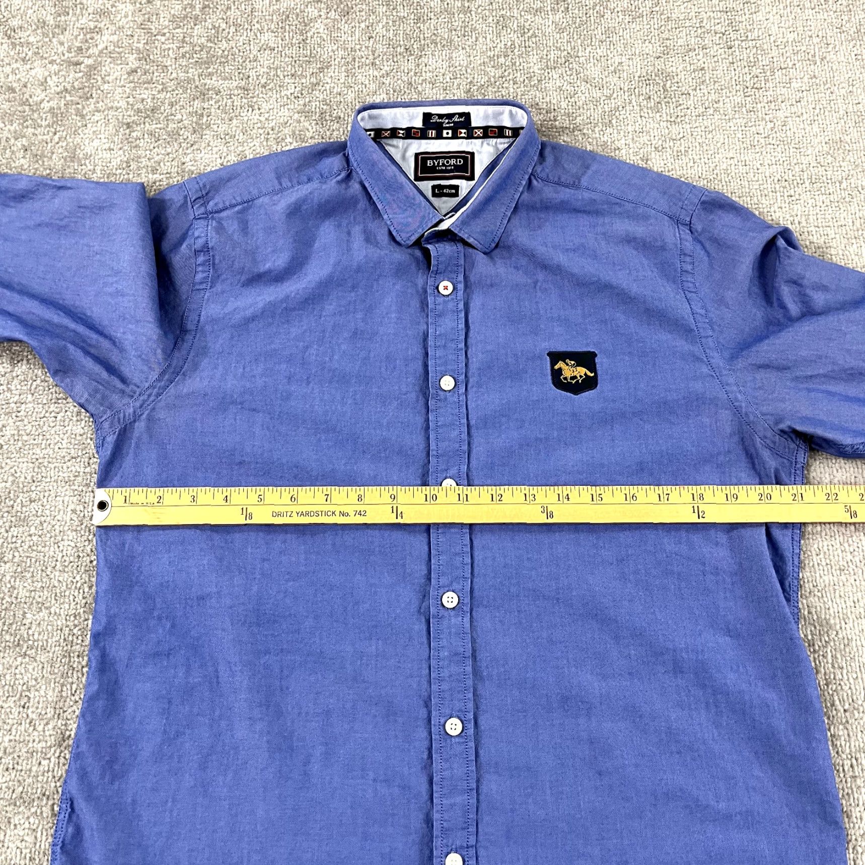 Vintage Byford Shirt Mens Large Blue Slim Fit Button-Up Dress Long Sleeve Mens Size 42R - 5 Thumbnail