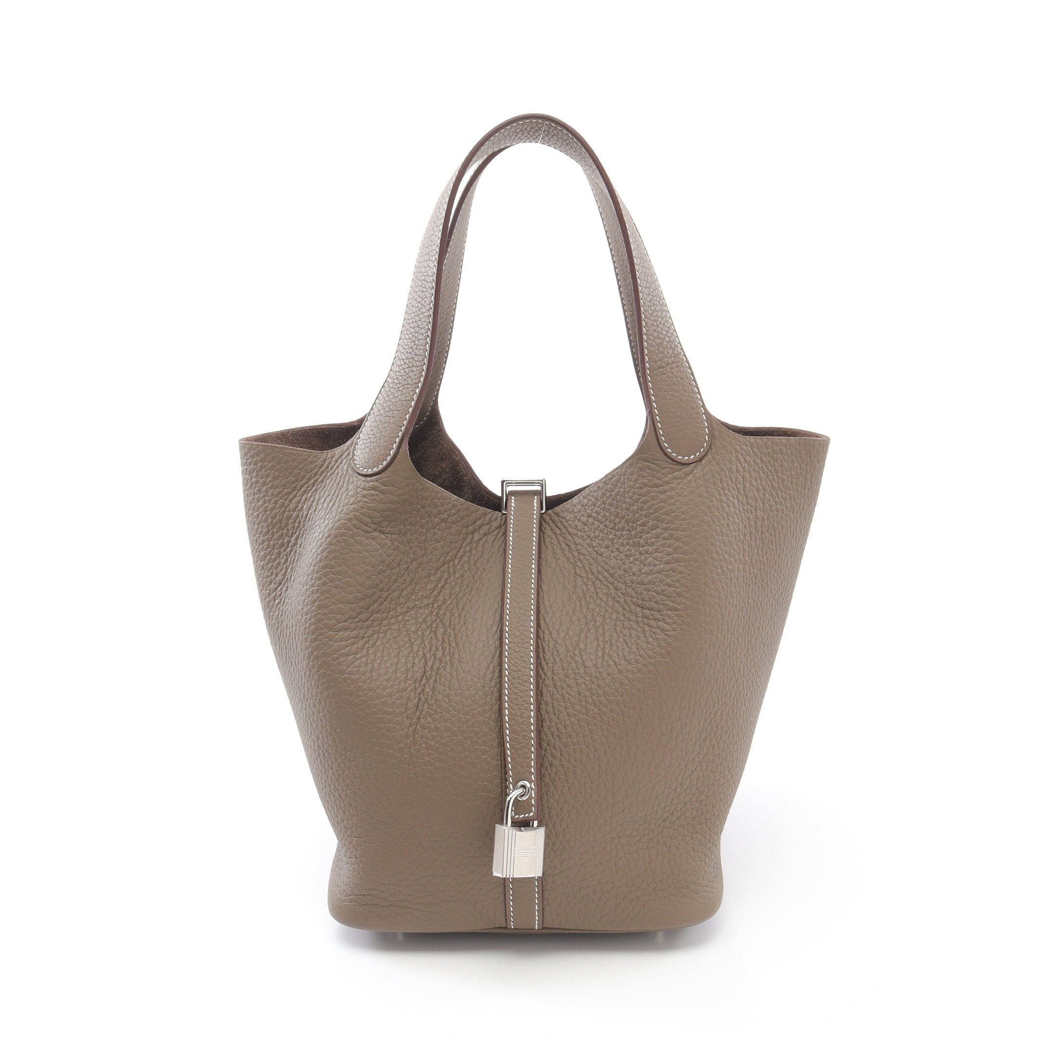 Hermes Hermes Picotane Lock Mm Etoupe Handbag Clemence Leather Gray Brown Silver Hardware Double Engraved Size ONE SIZE - 1 Thumbnail