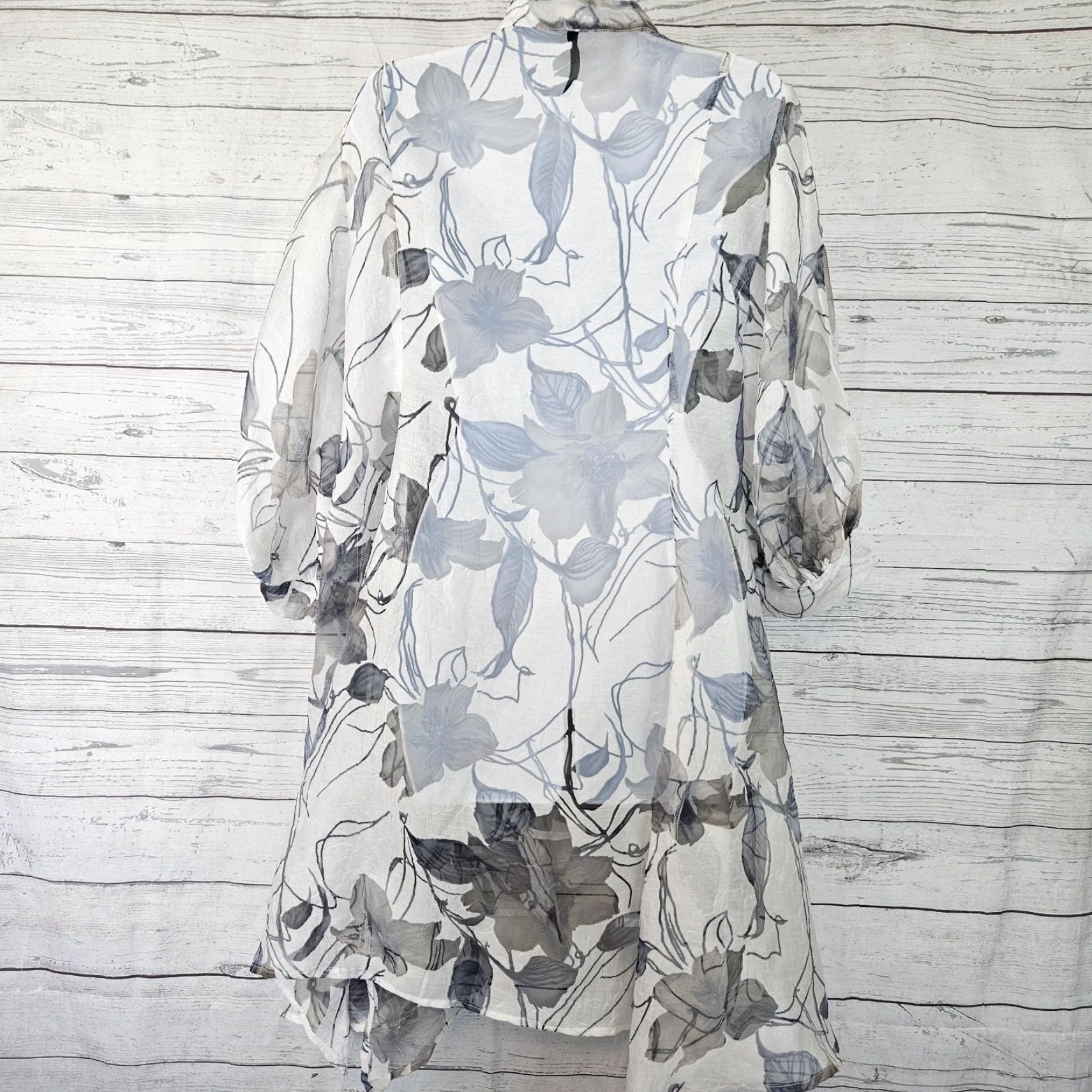 Vintage IC by Connie K Jacket Womens Button Up Sz Medium White Gray Floral Sheer Size M / US 6-8 / IT 42-44 - 3 Thumbnail