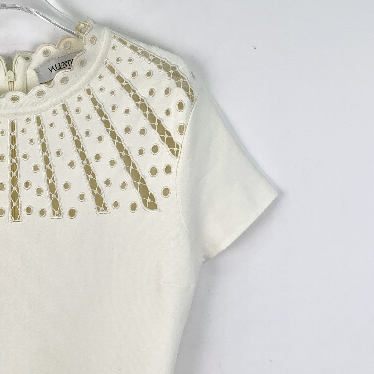 Valentino Valentino Beige Cutout Lace Round Neck Short Sleeve Dress Size L / US 10 / IT 46 - 3 Thumbnail