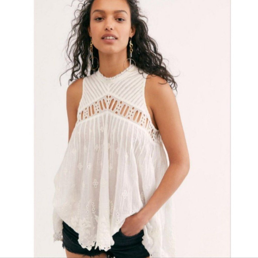 Free People New Free People White Eloise Embroidered Tunic Size XS Size XS / US 0-2 / IT 36-38 - 2 Thumbnail