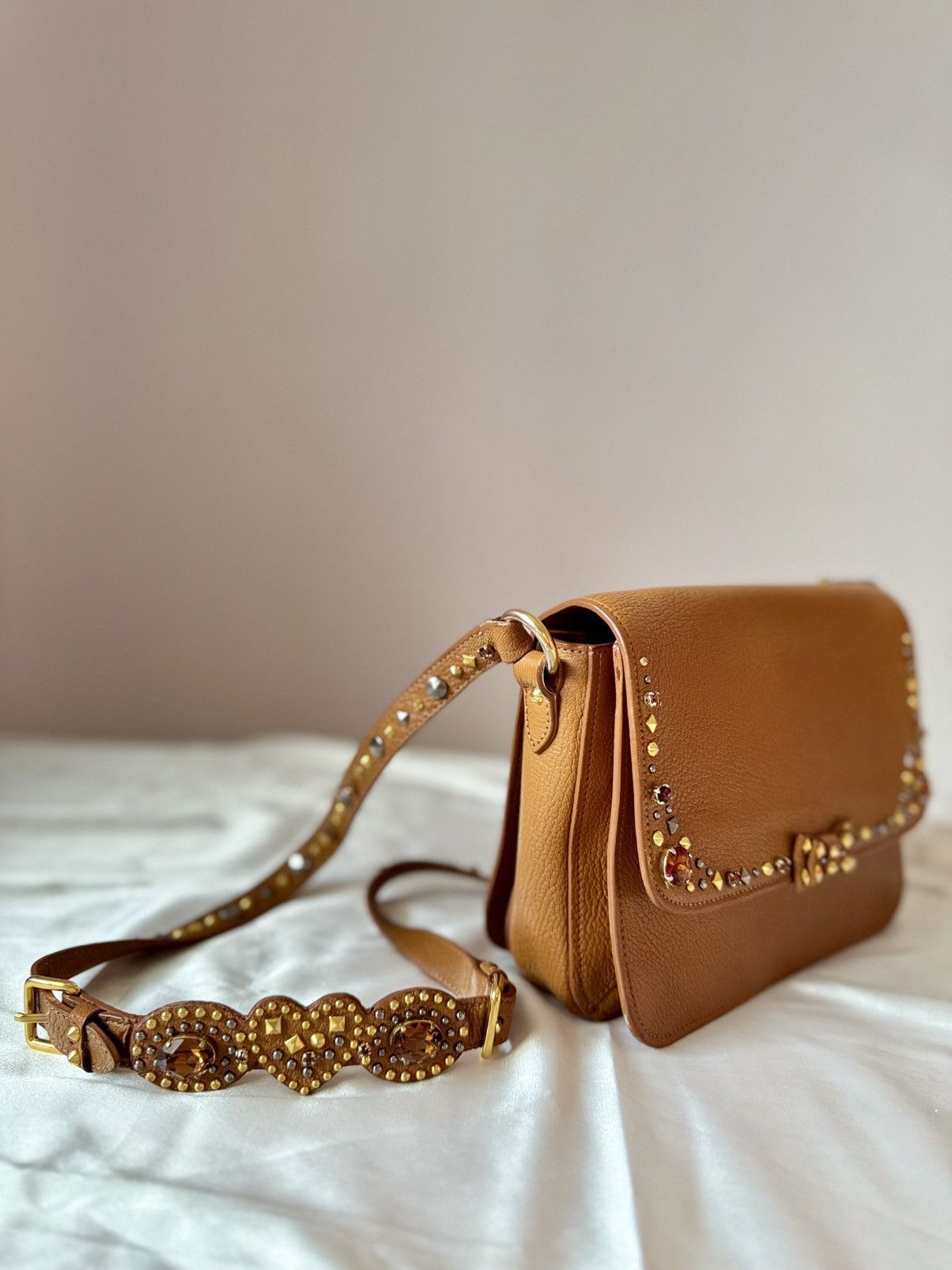 Miu Miu Authentic MIU MIU Madras Brown Crystals Crossbody Sling Bag Size ONE SIZE - 9 Thumbnail