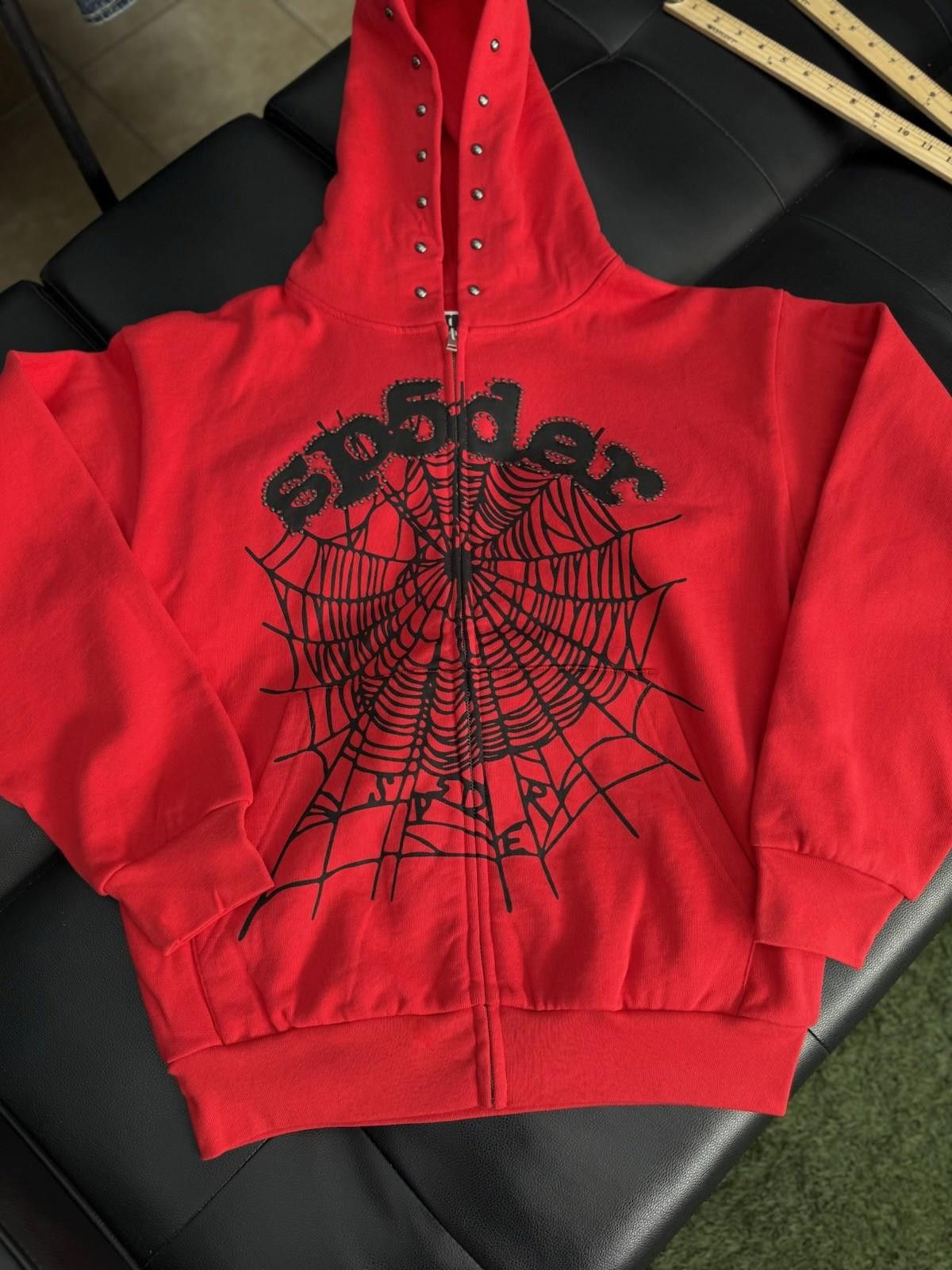 Sp5der Sp5der Worldwide Red Zip Up Studded Hoodie Size Medium (NEW) Size US M / EU 48-50 / 2 - 2 Thumbnail