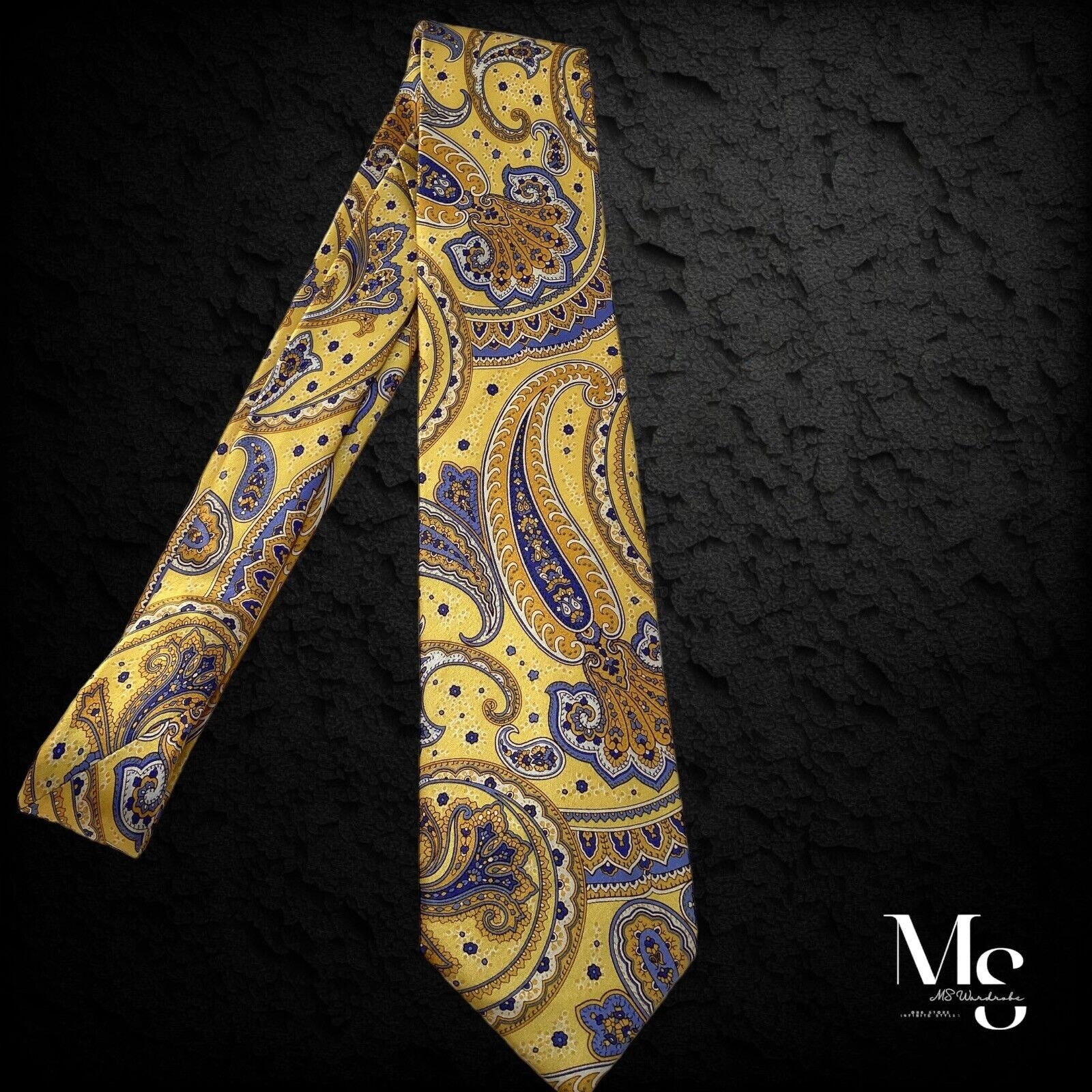 Croft & Barrow CROFT & BARROW Yellow Paisley Hand Made Tie W: 3.25" EX COND Size ONE SIZE - 5 Thumbnail