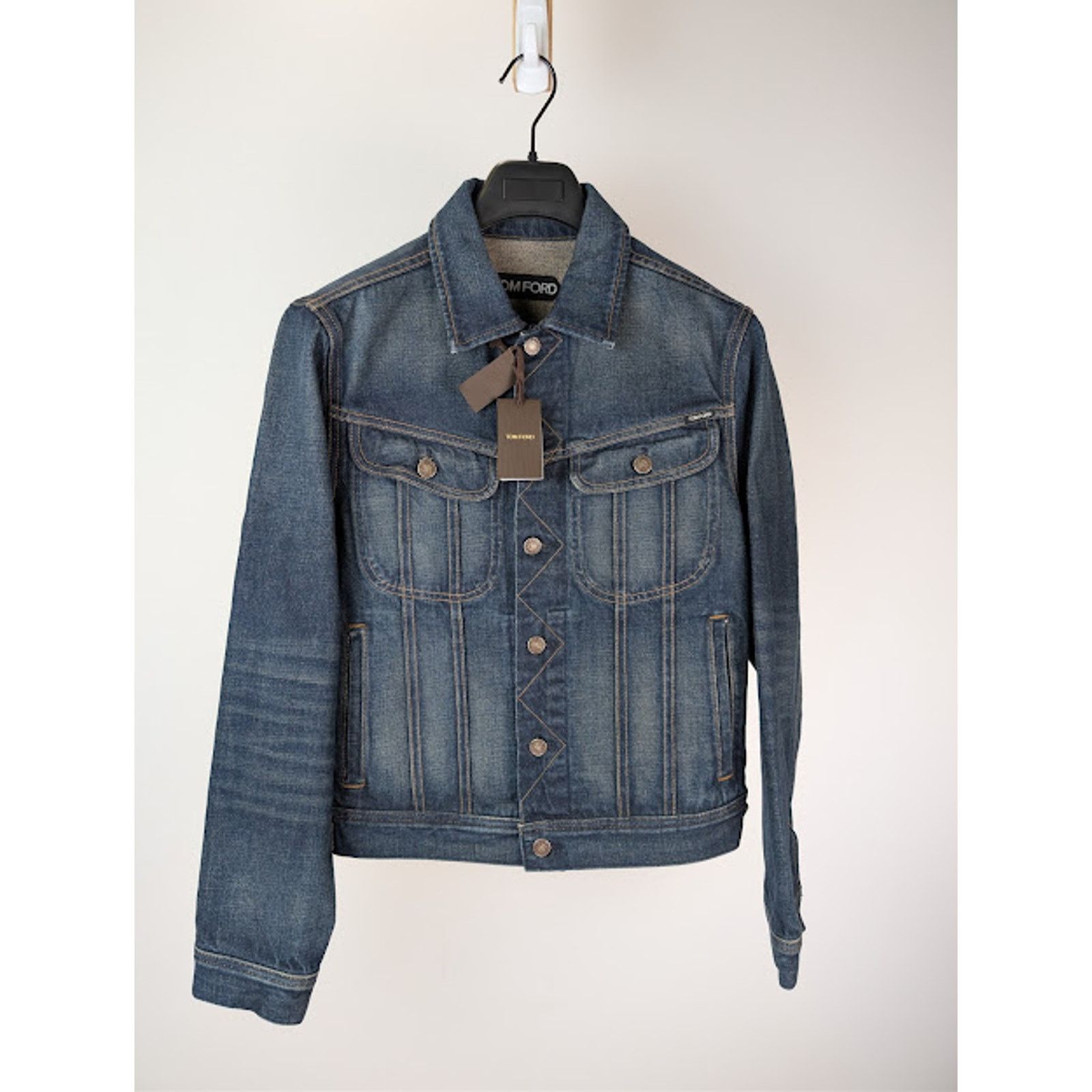Tom Ford o1rshd1 Iconic Denim Jacket in Strong High / Low Blue Size US XL / EU 56 / 4 - 1 Thumbnail