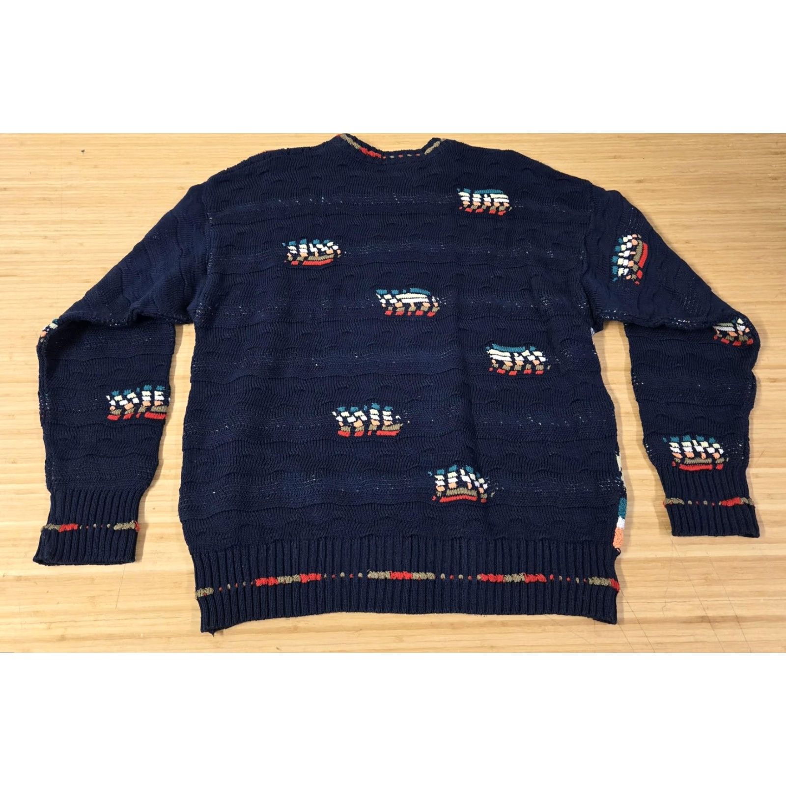 Vintage Kalaroo Australia Sweater Mens Medium Navy 3D Knit Mercerised Cotton Pullover Size US M / EU 48-50 / 2 - 6 Thumbnail