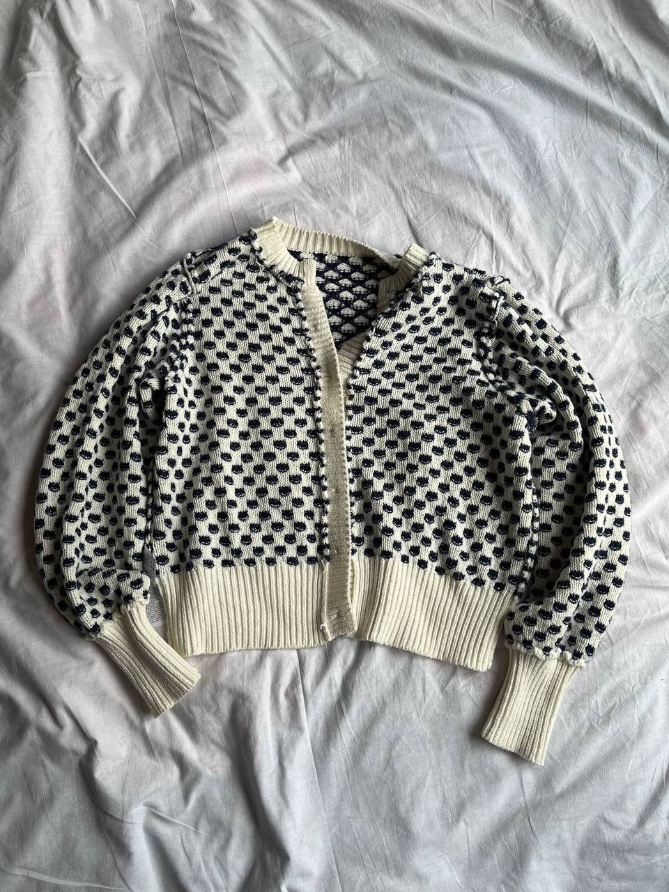 Other × Vintage Karen by Simonsen blue-white knitted embroidered cardigan Size L / US 10 / IT 46 - 5 Thumbnail