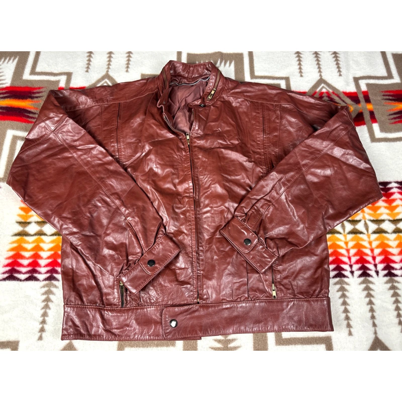 Nique VINTAGE Brown Leather Moto Jacket Bomber Mens Zip Pocket 44 Brown Leather Zip Jacket Mens 44 Bomber Jacket Zipped Pockets Size US S / EU 44-46 / 1 - 2 Thumbnail