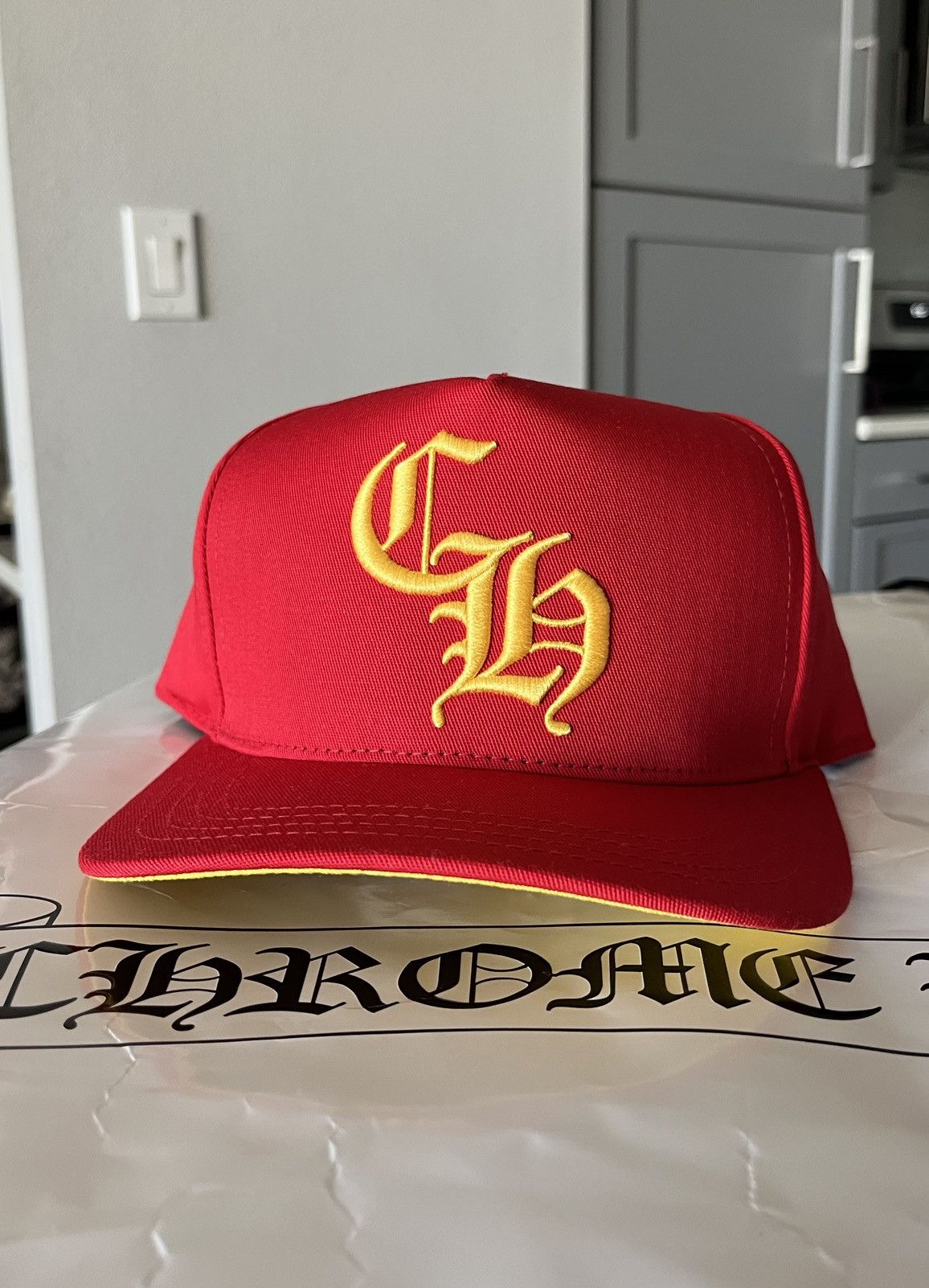 Chrome Hearts CH Logo Red/Yellow Snapback Cap 100% Authentic