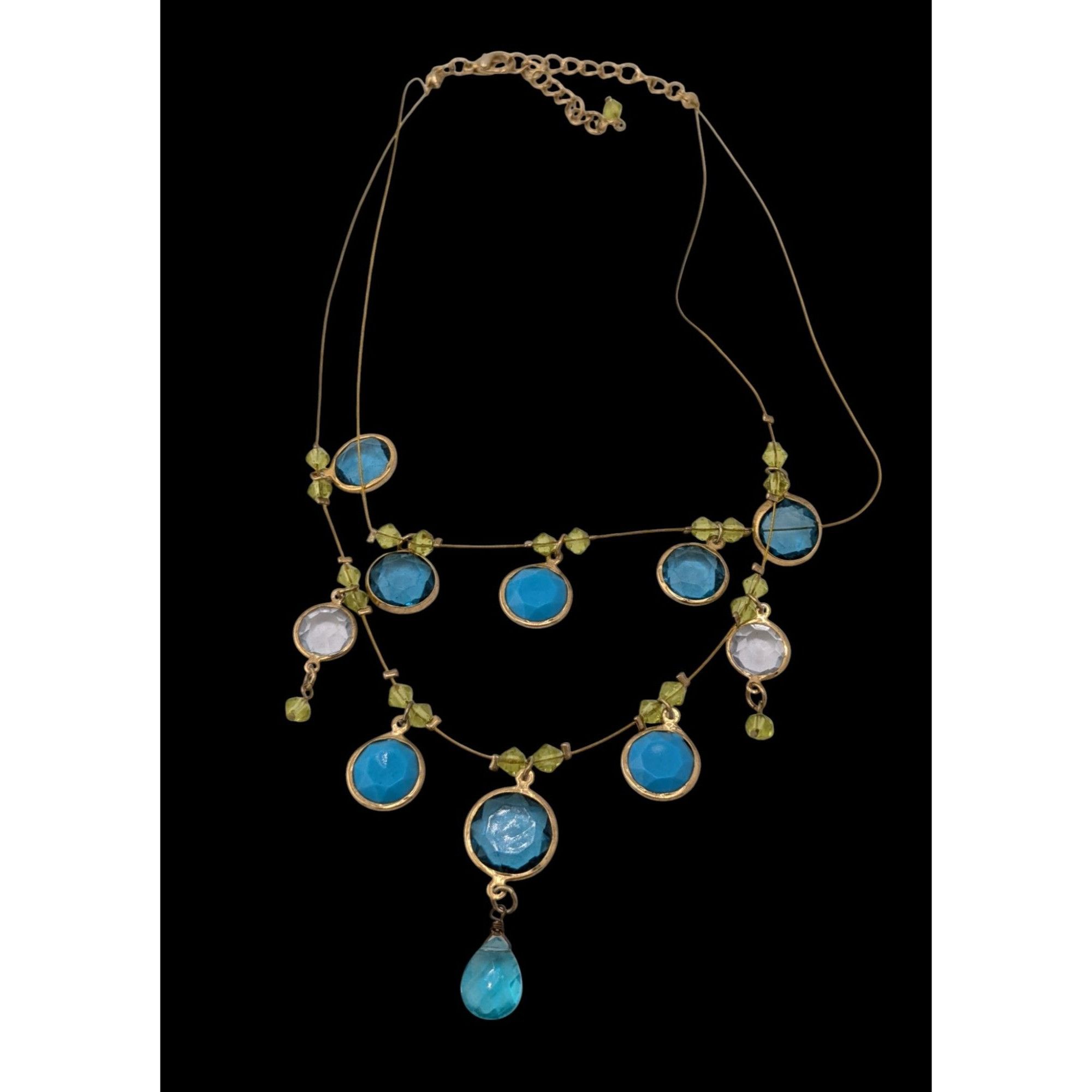 Other Elegant Blue And Green Gemmed Gold Tone Wire Necklace Size ONE SIZE - 3 Thumbnail