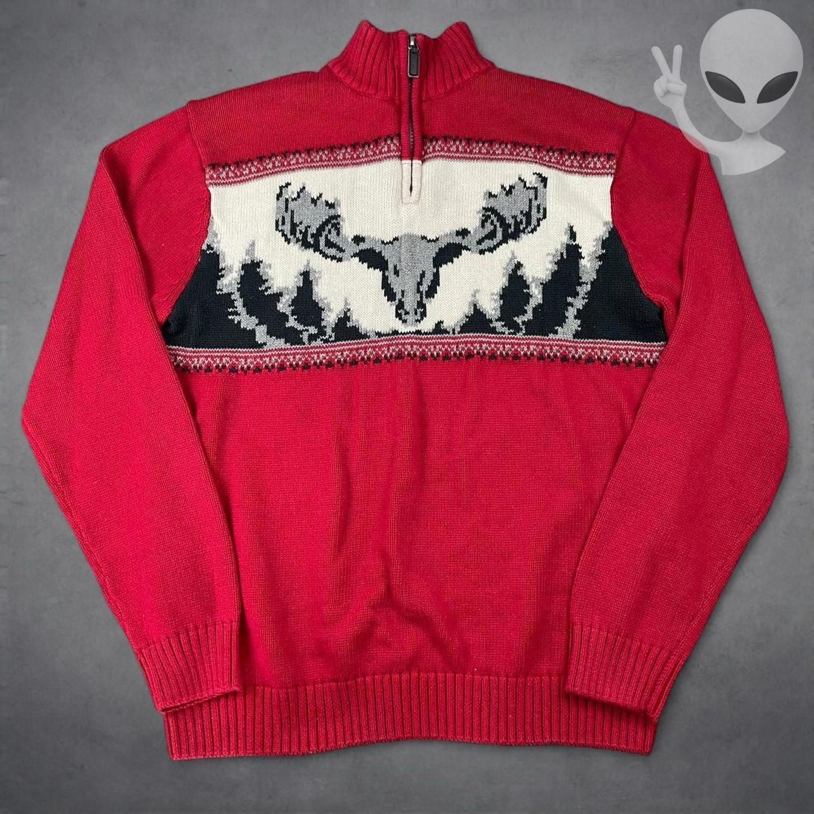 Chaps Ralph Lauren Chaps Mens Quarter Zip Red Knit Moose Sweater Size US L / EU 52-54 / 3 - 1 Thumbnail
