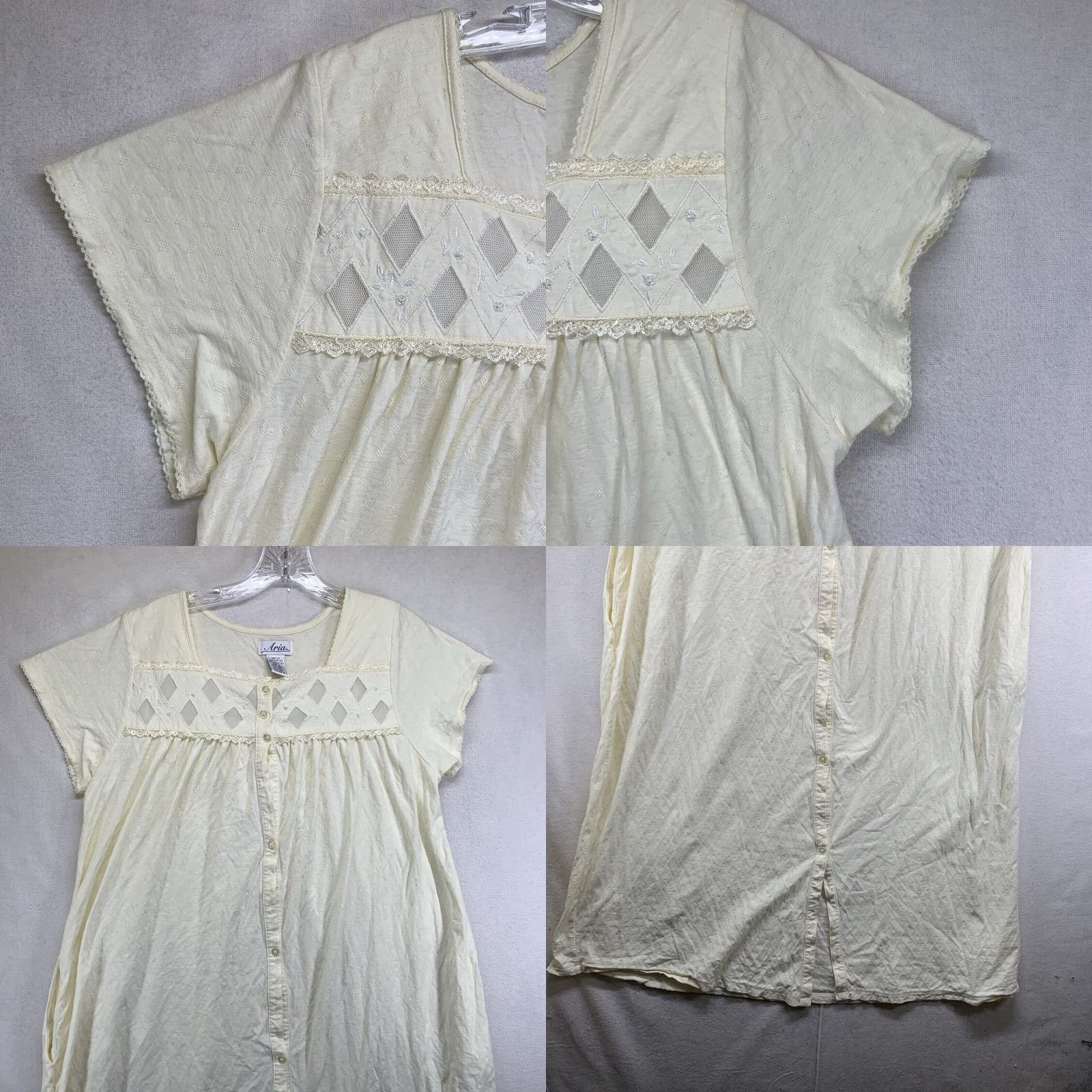 Ariat VINTAGE Aria Women’s Sleep Dress Medium 100% Cotton Light Yellow Embroidered Lace Short Sleeve Boat Neck 90s Cottage Size M / US 6-8 / IT 42-44 - 8 Thumbnail