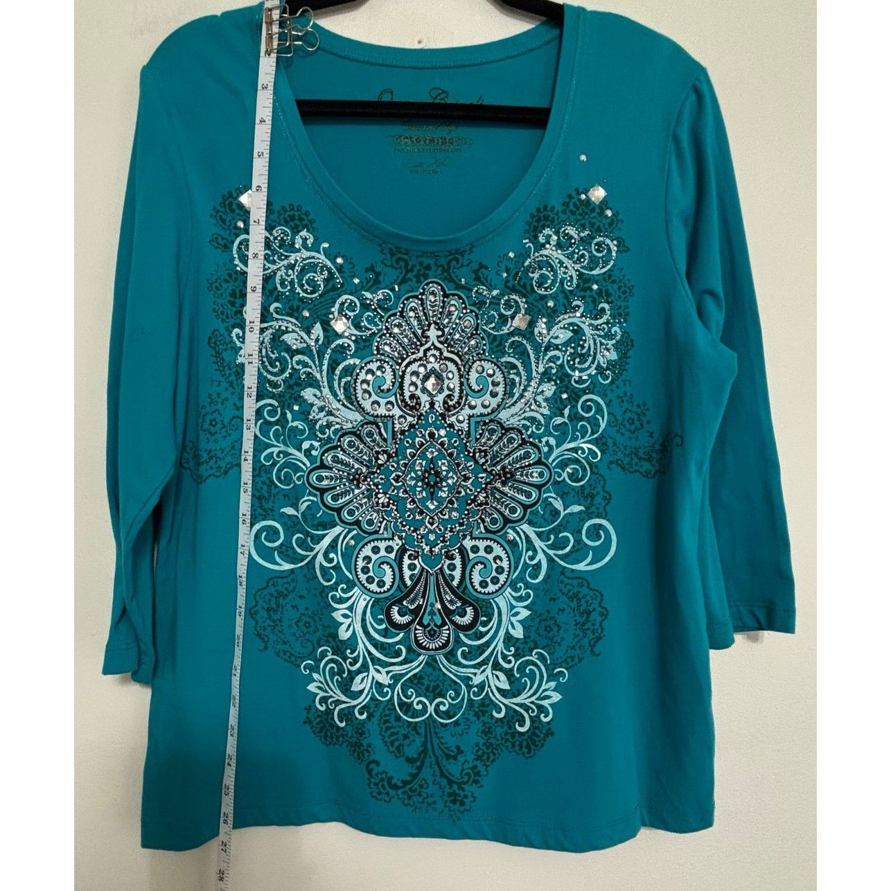 Other Onque Casuals Turquoise Embellished Top XL 3/4 Sleeve Size XL / US 12-14 / IT 48-50 - 4 Thumbnail