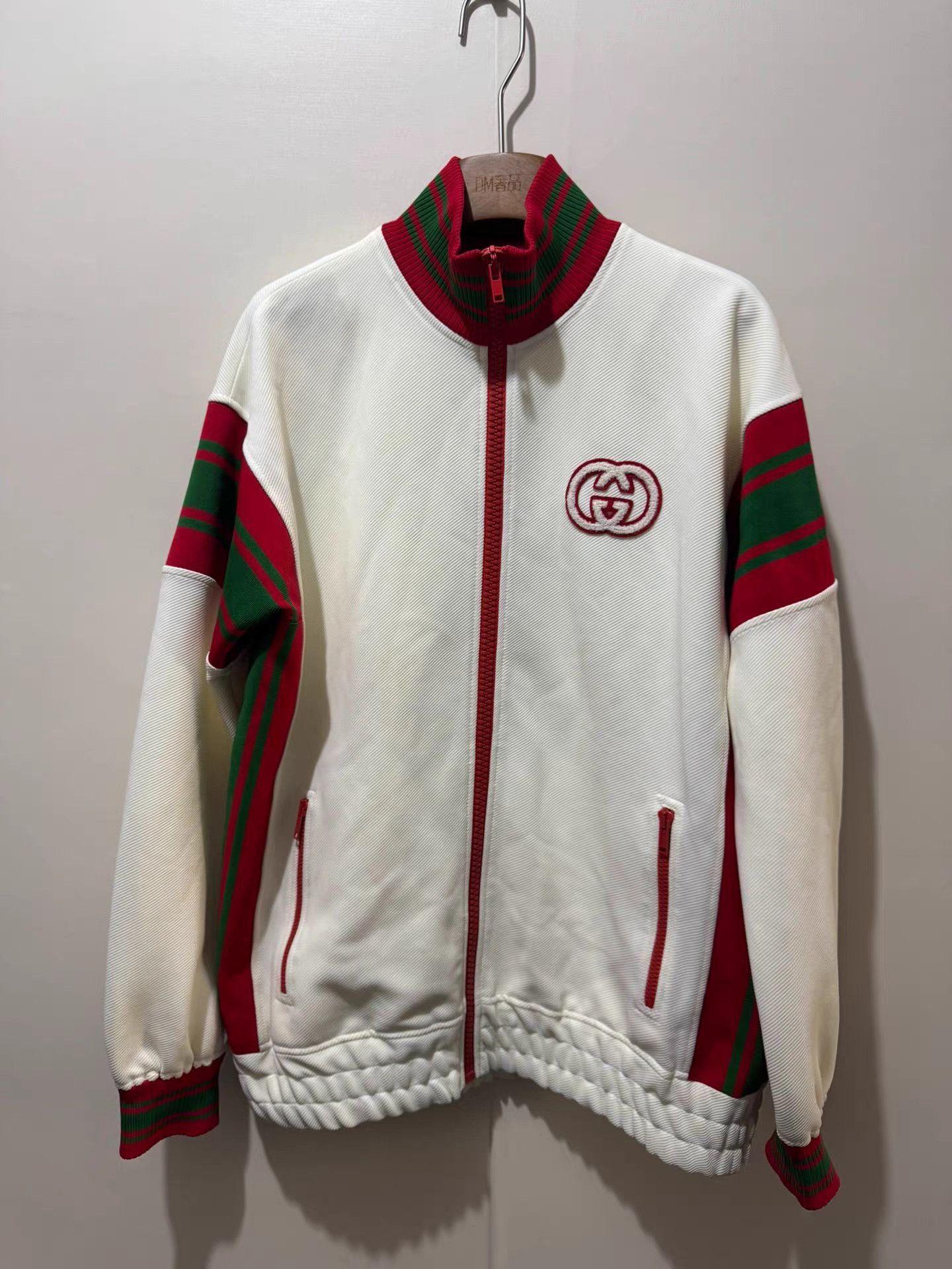 Gucci White Zip-Up Jacket with Red and Green Stripes Size US L / EU 52-54 / 3 - 1 Thumbnail