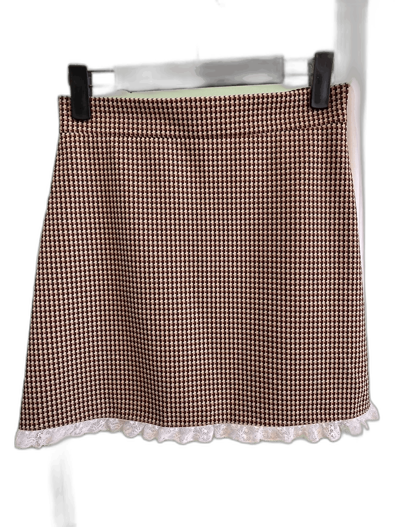 Prada MiuMiu Lace Trim Plaid Mini Skirt -2505 Size 22" - 1 Thumbnail