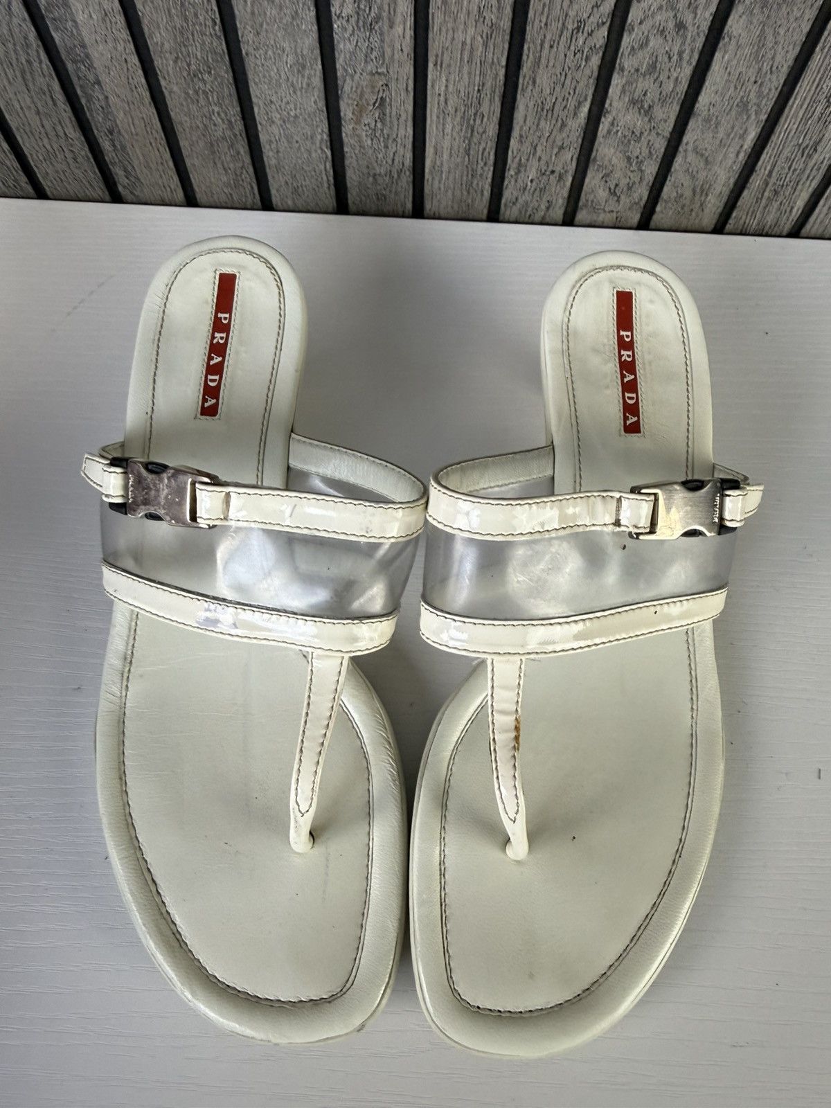 Prada PRADA Beige Leather Clear Thong Kitten Heel Sandals EU 37.5 Size US 7.5 / IT 37.5 - 5 Thumbnail