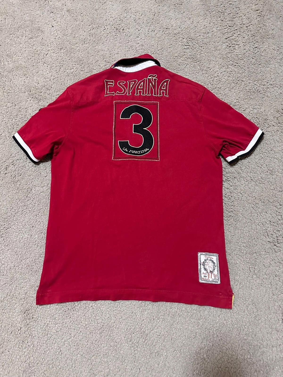 La Martina LA MARTINA Mens Polo Shirt Red L Espana Spain Cotton No 3 Size US L / EU 52-54 / 3 - 8 Thumbnail