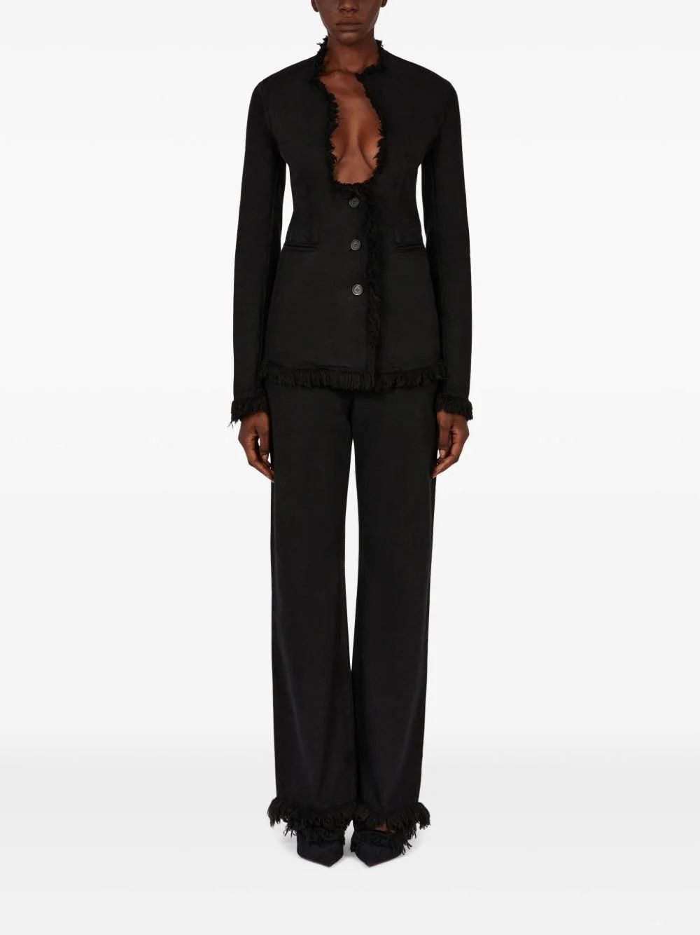 Salvatore Ferragamo o1s1rm0526 Fringed Straight-Leg Jeans in Black Size 32" / US 10 / IT 46 - 2 Thumbnail