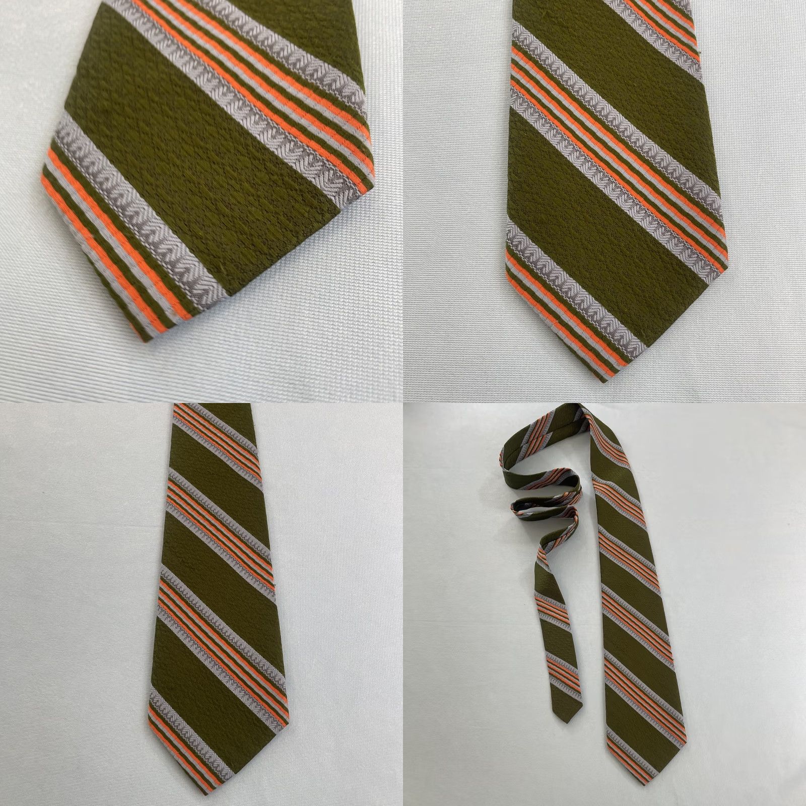 Haband Vtg Haband's Repp Tie Southern Western Rockabilly Necktie Green Orange Gray 3.5x54 Striped, Polyester, Vintage, Designer, Men, One Size Size ONE SIZE - 9 Thumbnail