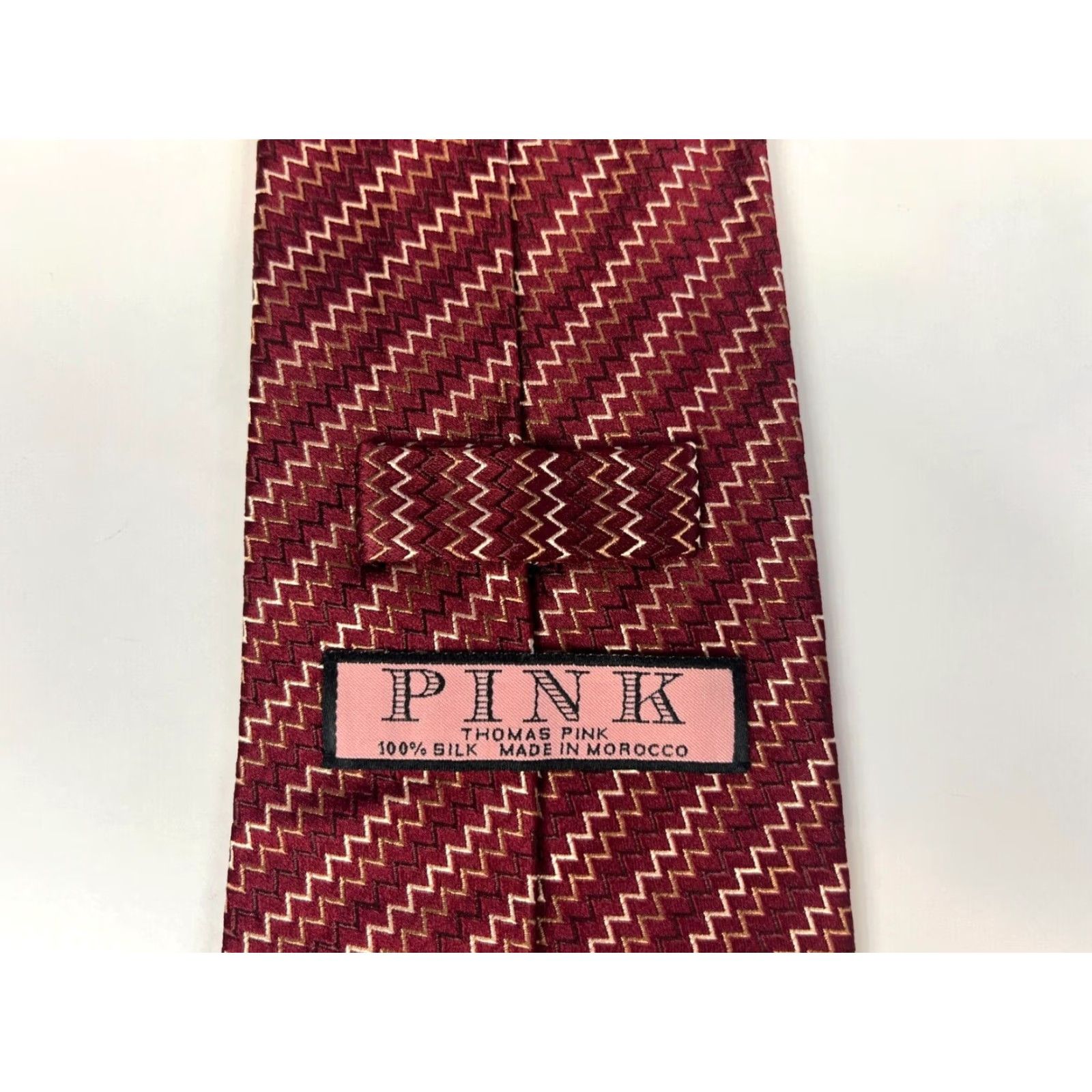 Pinko VINTAGE Men's Thomas Pink Luxury Silk Tie Zig Zag Maroon 100% Silk 57-60" Wide Mens Size ONE SIZE - 7 Thumbnail