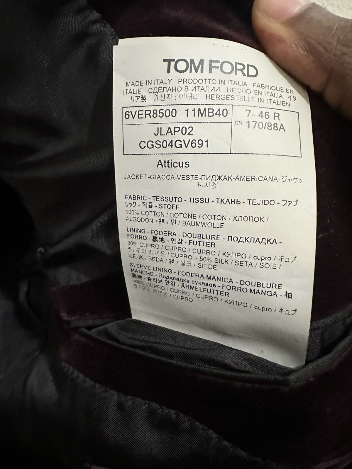 Tom Ford TOM FORD Men's Atticus Compact Velvet Dinner Jacket 36R Size 36R - 4 Thumbnail