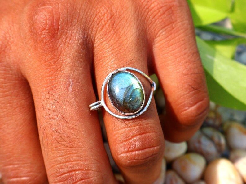 Handmade Labradorite Ring, 925 Silver Ring, Handmade Gift For Her Size ONE SIZE - 9 Thumbnail