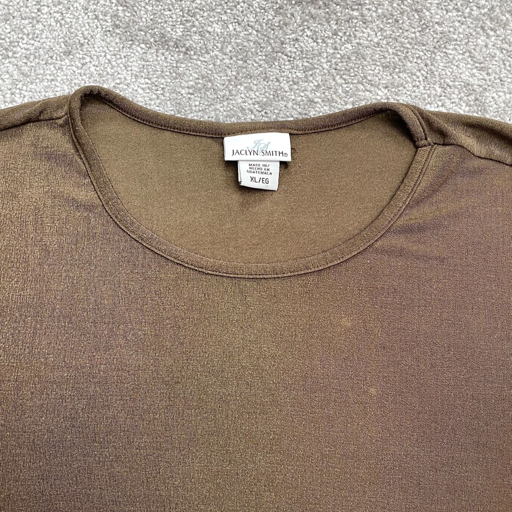 Vintage Jaclyn Smith T-Shirt Womens XL Brown Crew Neck Short Sleeve Nylon Top Size XL / US 12-14 / IT 48-50 - 3 Thumbnail
