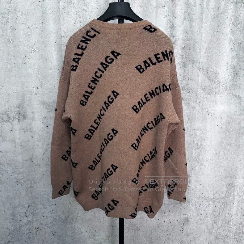 Balenciaga Balenciaga Brown Knit Sweater with Full Logo Print Size US M / EU 48-50 / 2 - 2 Thumbnail