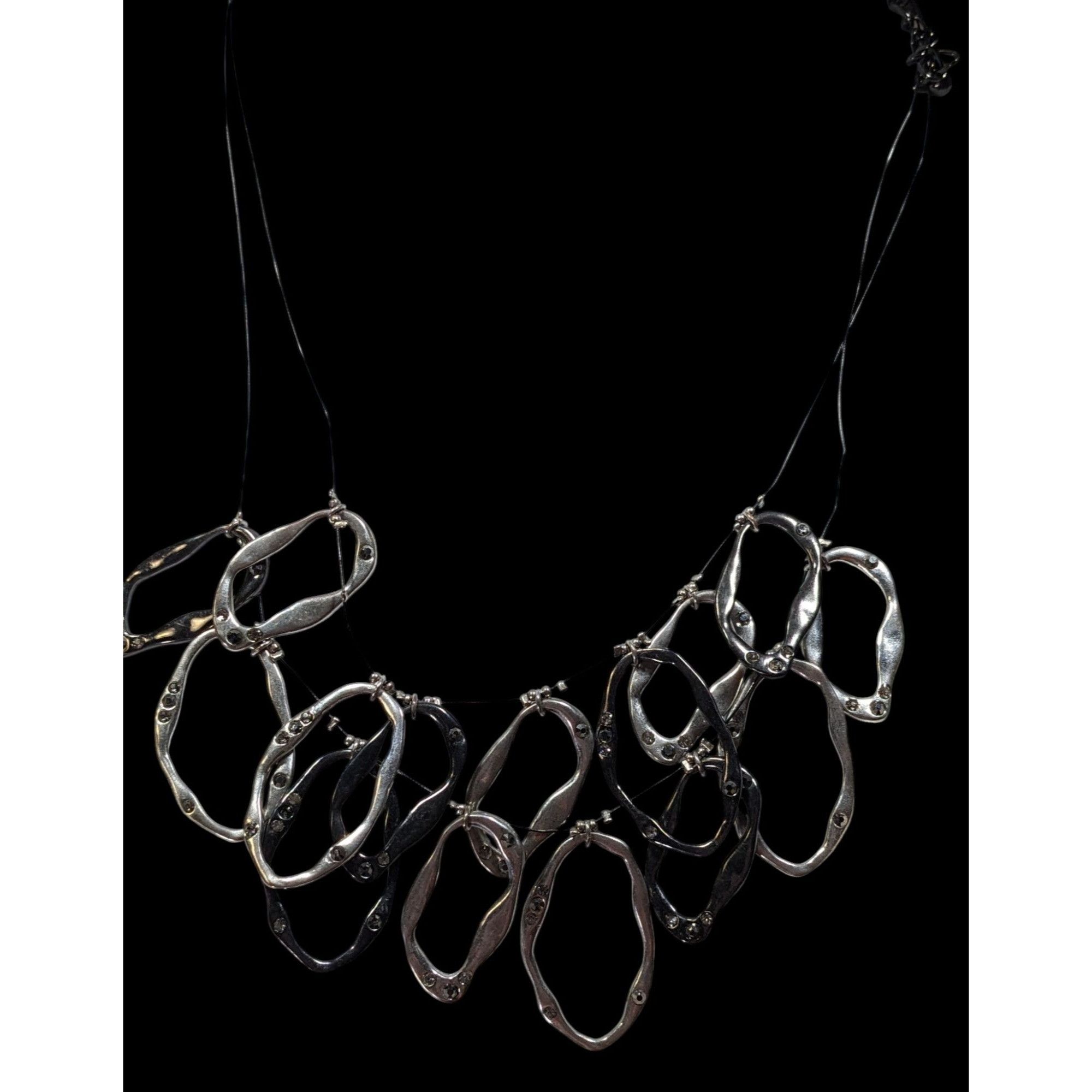 Chicos Chico's Brutalist Hammered Open Ring Rhinestone Necklace Size ONE SIZE - 4 Thumbnail