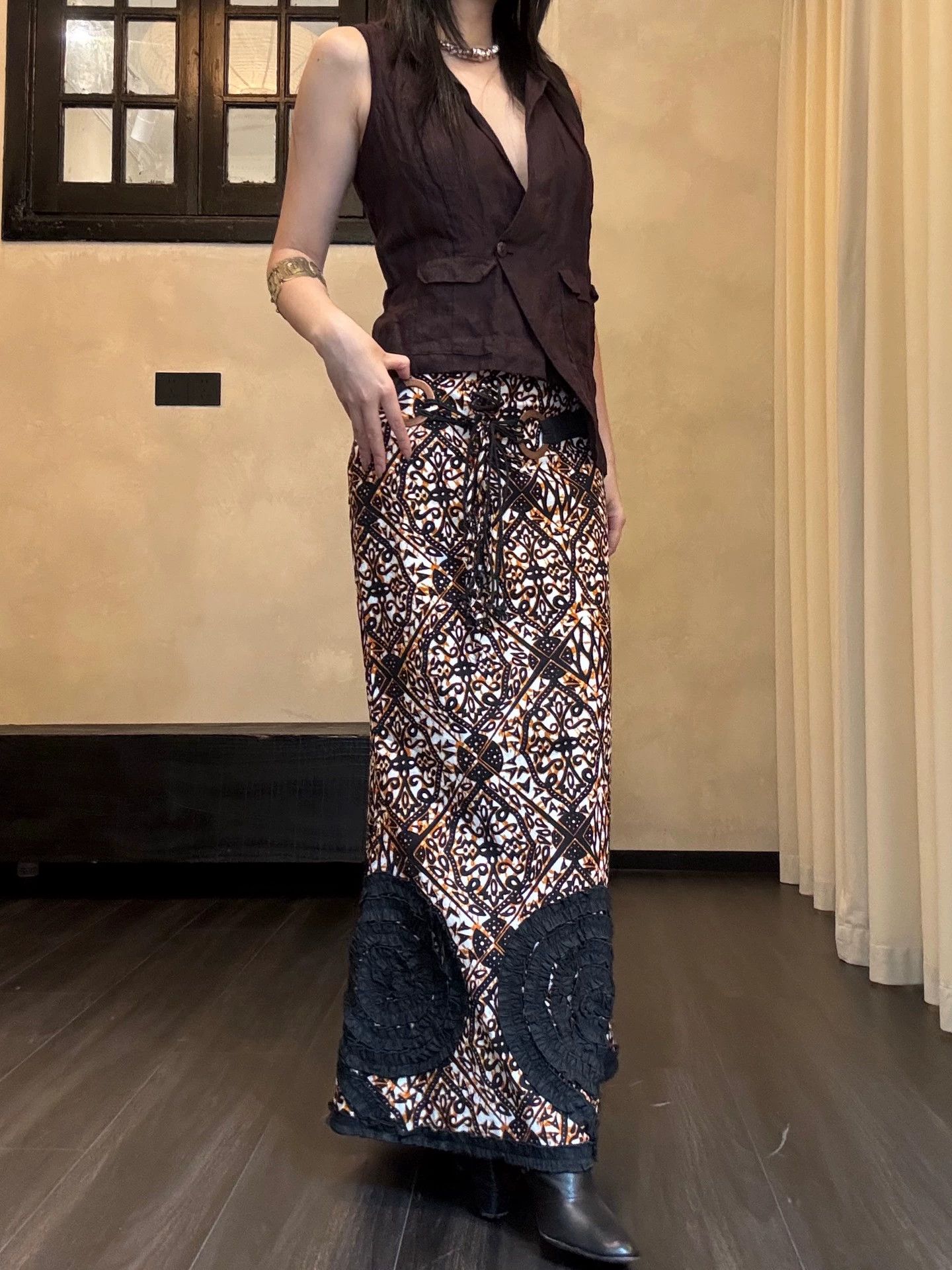Other French Vintage Women's Fish Tail Skirt w/Belt Graphic Print Collage Size 26" / US 2 / IT 38 - 1 Thumbnail