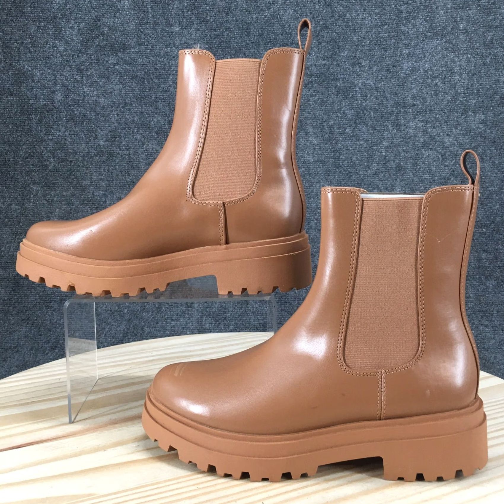 Vintage A New Day Boots Chelsea Brown Faux Leather Ankle Pull On Casual Womens 7.5 Size M / US 6-8 / IT 42-44 - 2 Thumbnail