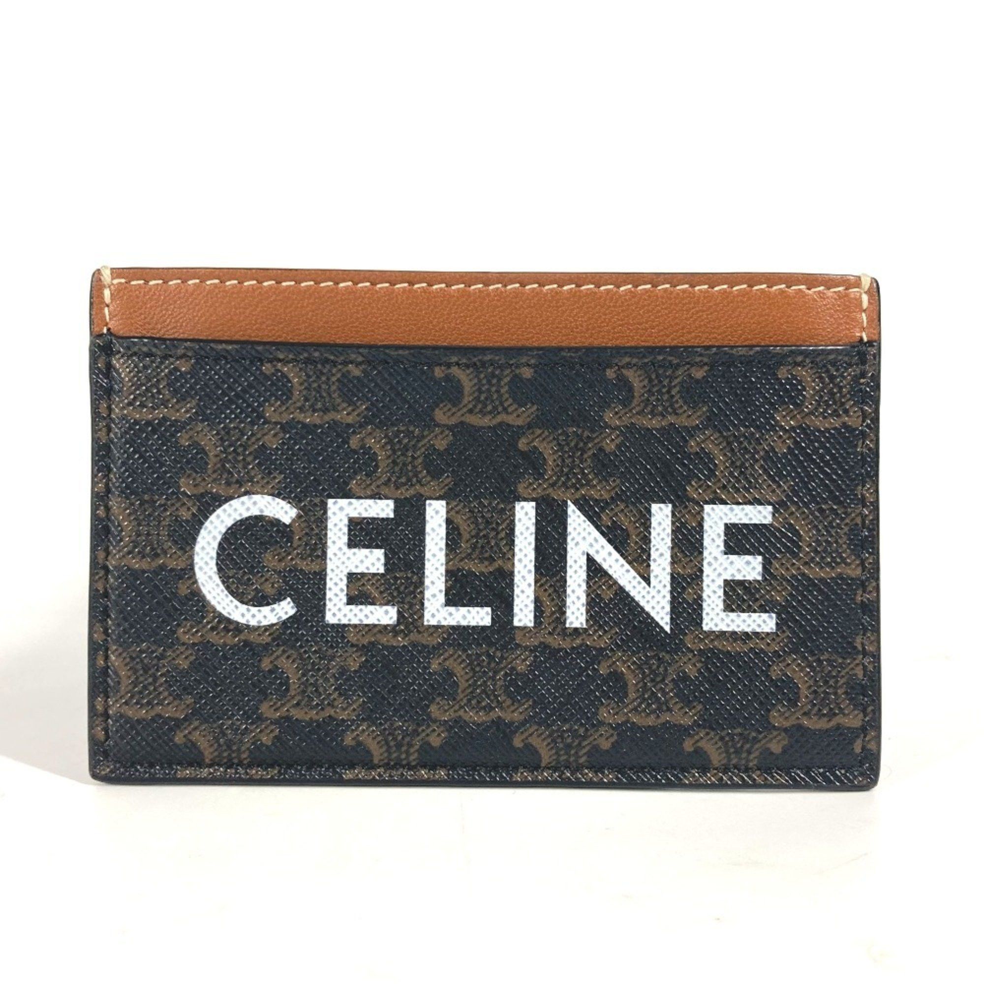 CELINE Triomphe Business Card Holder, Pass Case, Canvas, Women\'s, Brown
