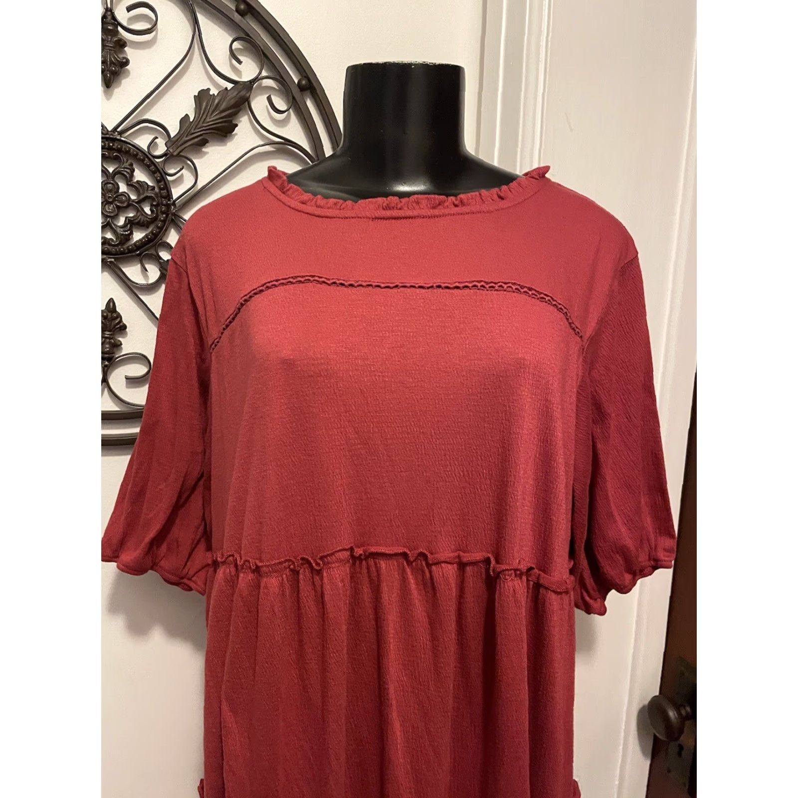 Vintage Knox Rose Dress Womans XL Red Ruffled Size XL / US 12-14 / IT 48-50 - 3 Thumbnail