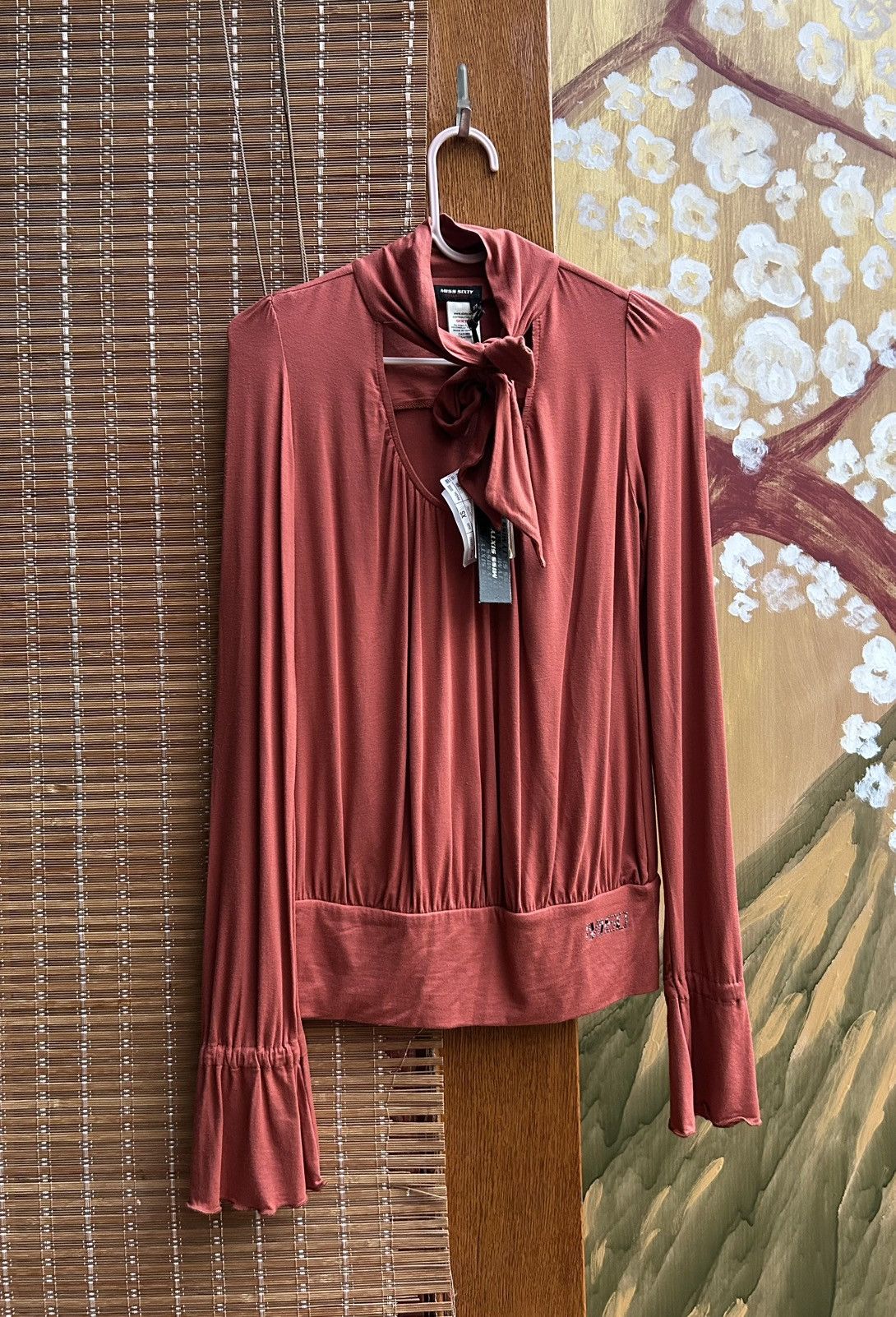 Miss Sixty × Vintage Miss Sixty Shawl Collar Brick Modal Blouse 2000s Fashion Size XS / US 0-2 / IT 36-38 - 4 Thumbnail