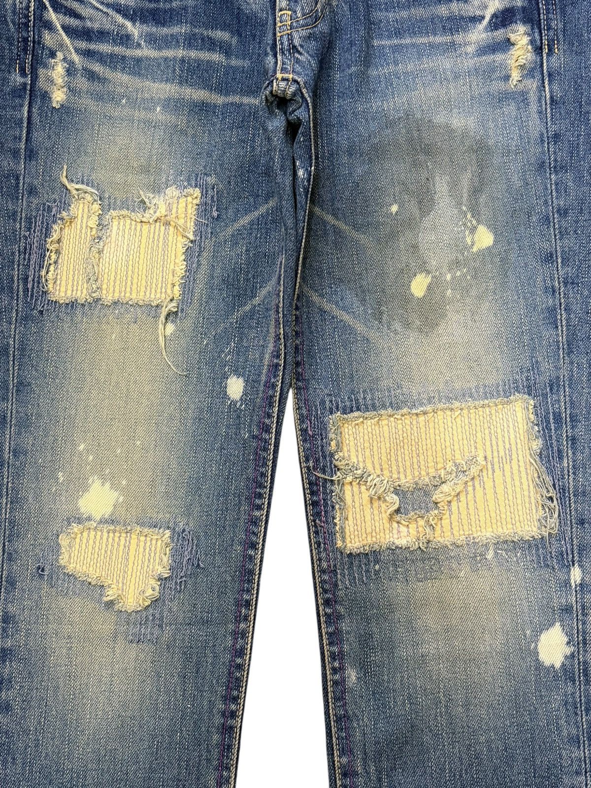 SLY Vintage Japanese Sly Sashiko Distress Low Rise Flare Jeans Size 28" / US 6 / IT 42 - 3 Thumbnail