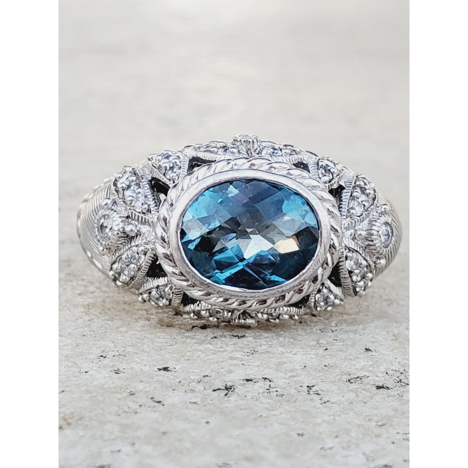 Judith Ripka Judith Ripka Diamonique Blue Topaz Ring 925 Sterling Silver Size ONE SIZE - 2 Thumbnail