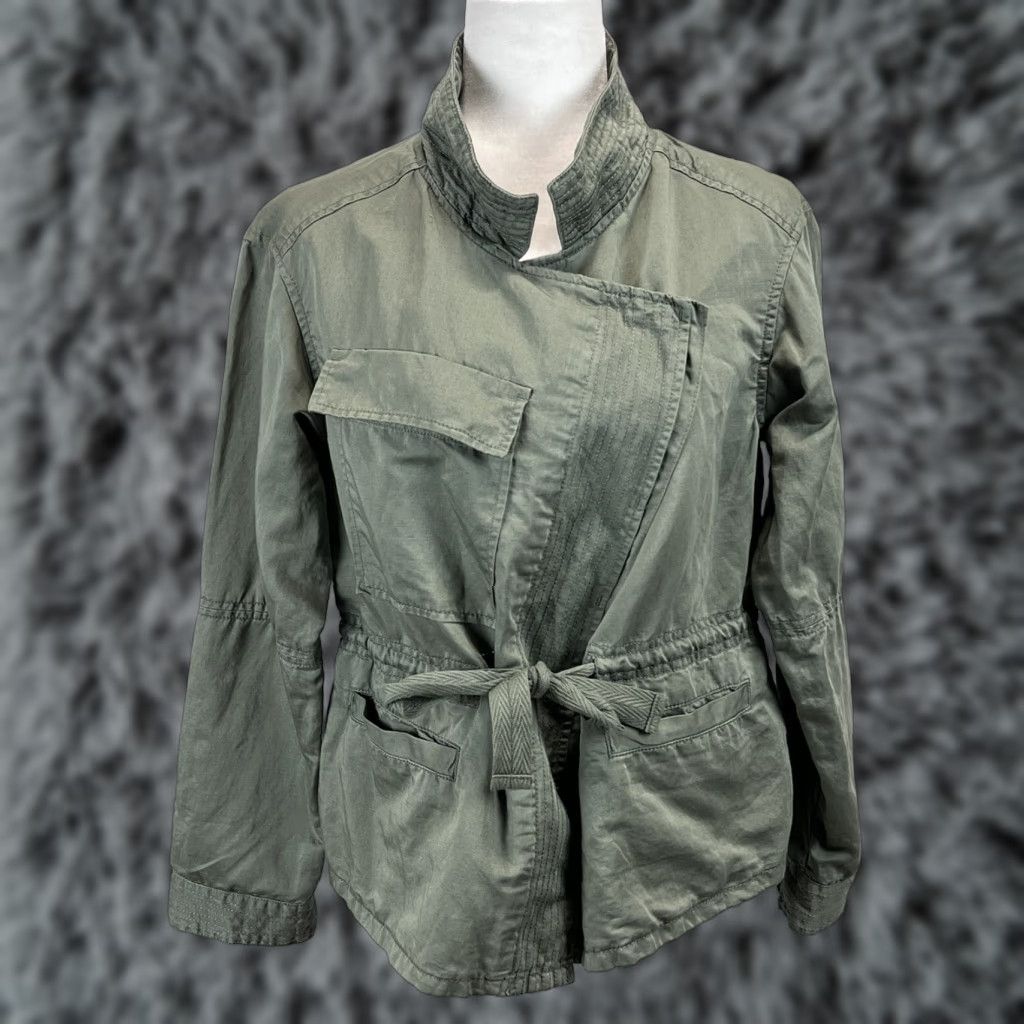 Lou & Grey Lou & Grey Utility Jacket S Women's Army Green Linen Blend Belted Asymmetrical Jacket Size S / US 4 / IT 40 - 1 Thumbnail