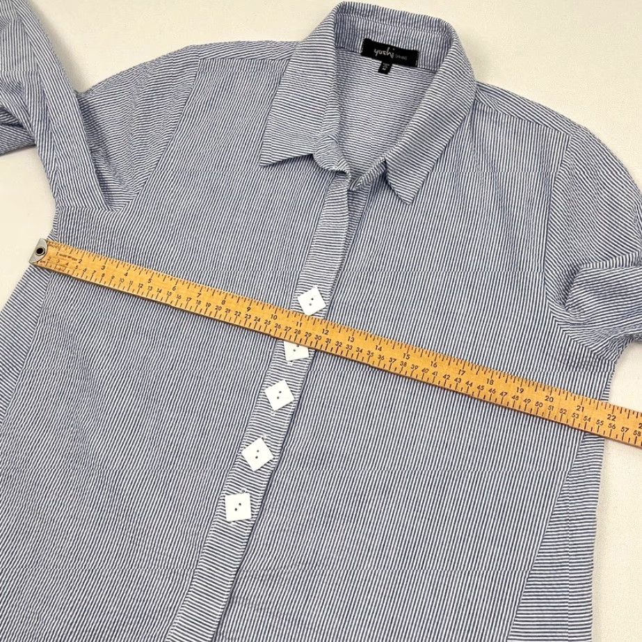 Vintage Yushi Blazer Blouse Womens M PinStriped Seersucker Artsy Button Front Stretch Shirt Dress? Size M / US 6-8 / IT 42-44 - 6 Thumbnail
