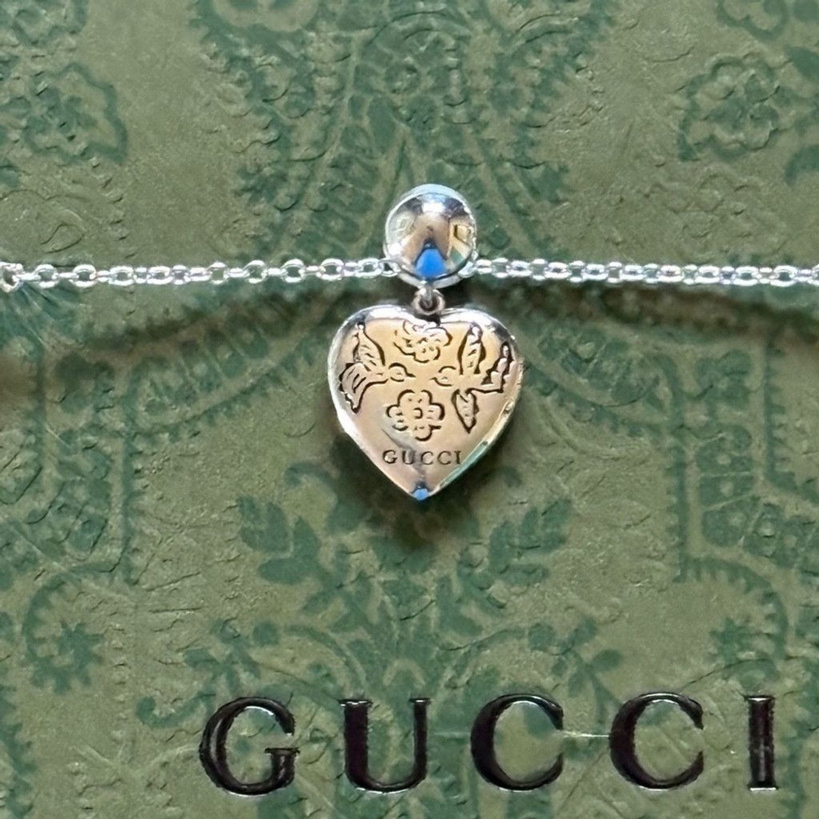 Gucci Gucci Sterling Silver Heart Necklace Pink Green Size ONE SIZE - 5 Thumbnail
