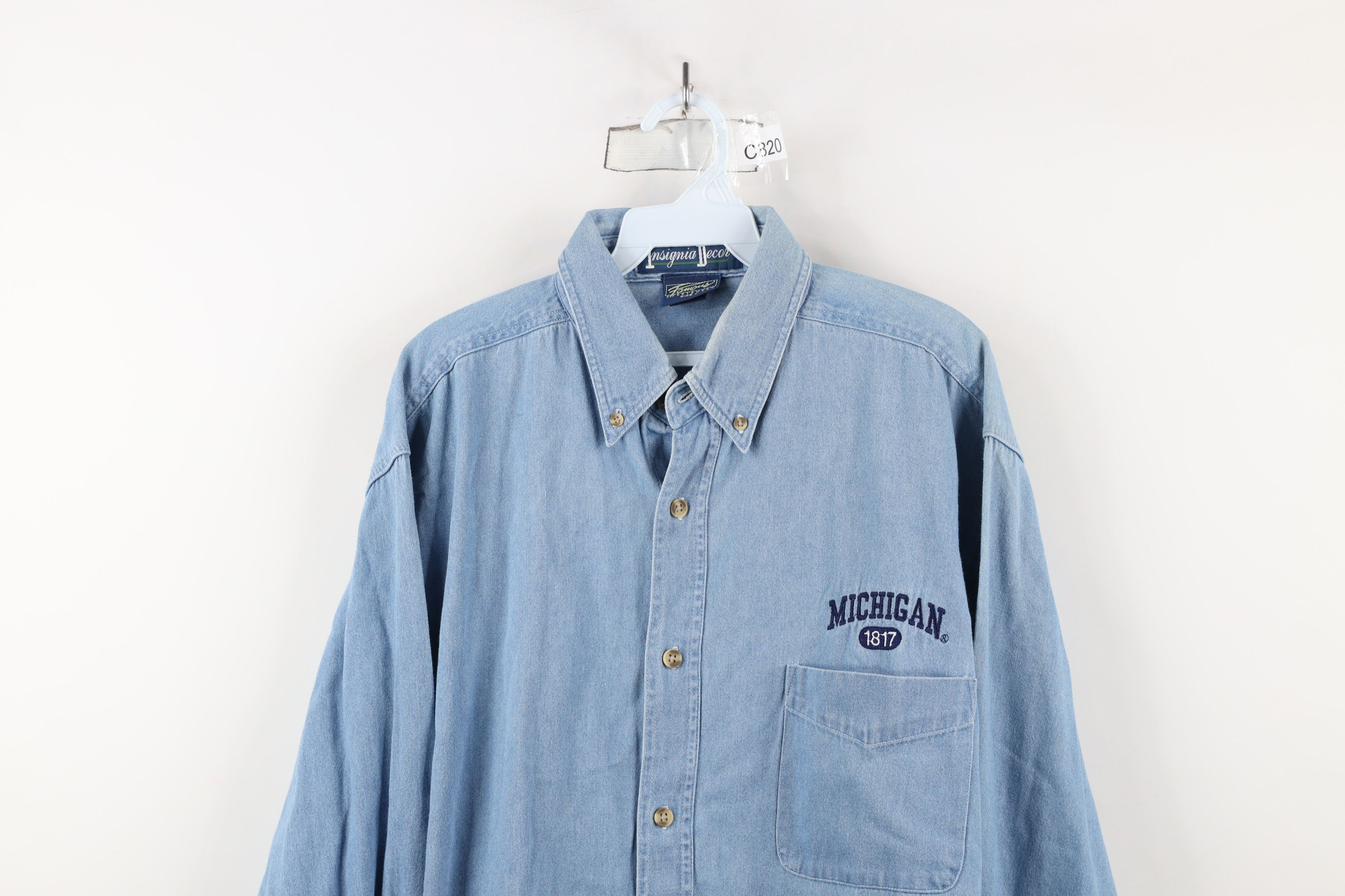 Vintage Vintage 90s Spell University of Michigan Denim Button Shirt Size US L / EU 52-54 / 3 - 2 Thumbnail