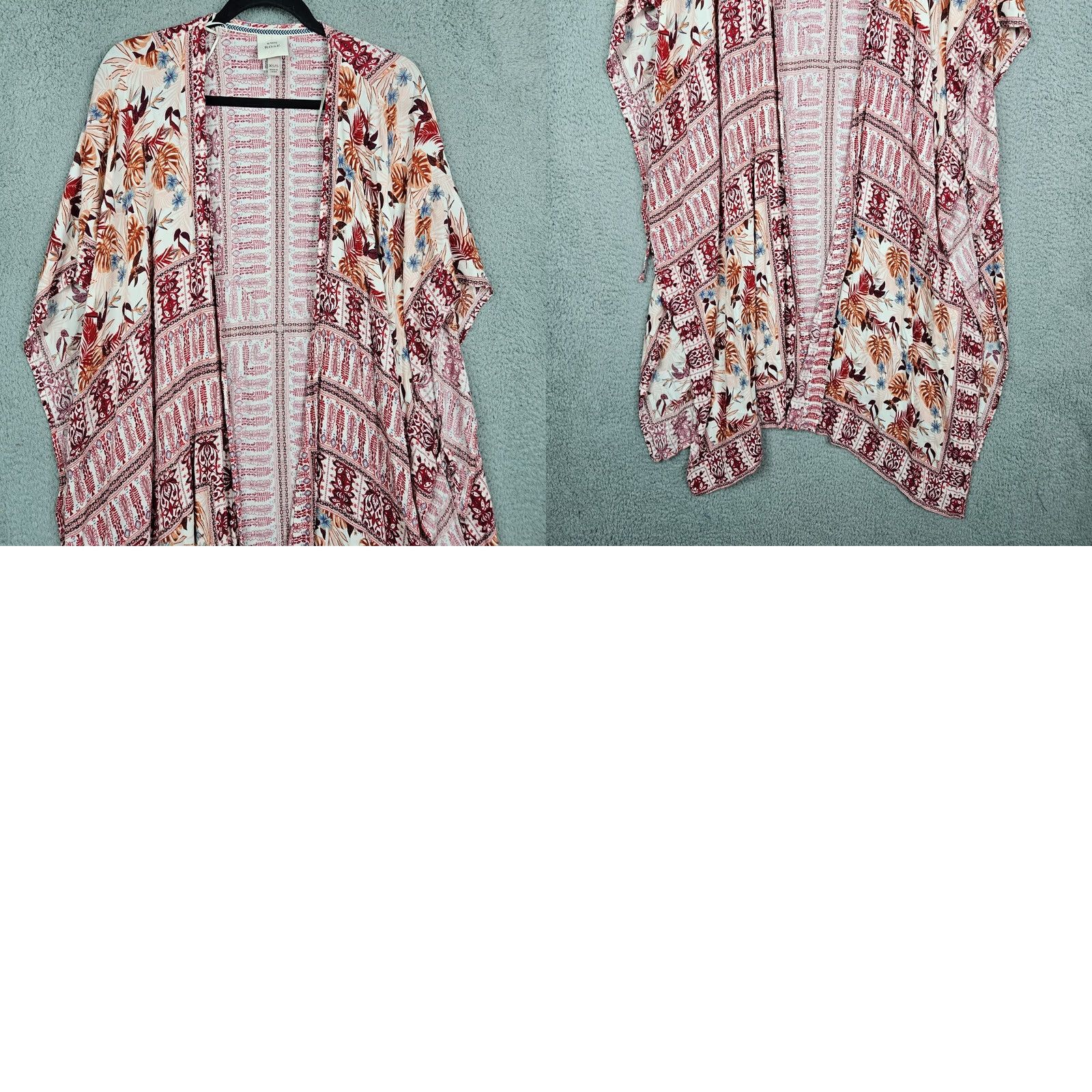 Vintage KNOX ROSE Blouse Kimono Open Front Floral XS/S Pink Women V-Neck Short Sleeve Ruana Casual Size XS / US 0-2 / IT 36-38 - 8 Thumbnail