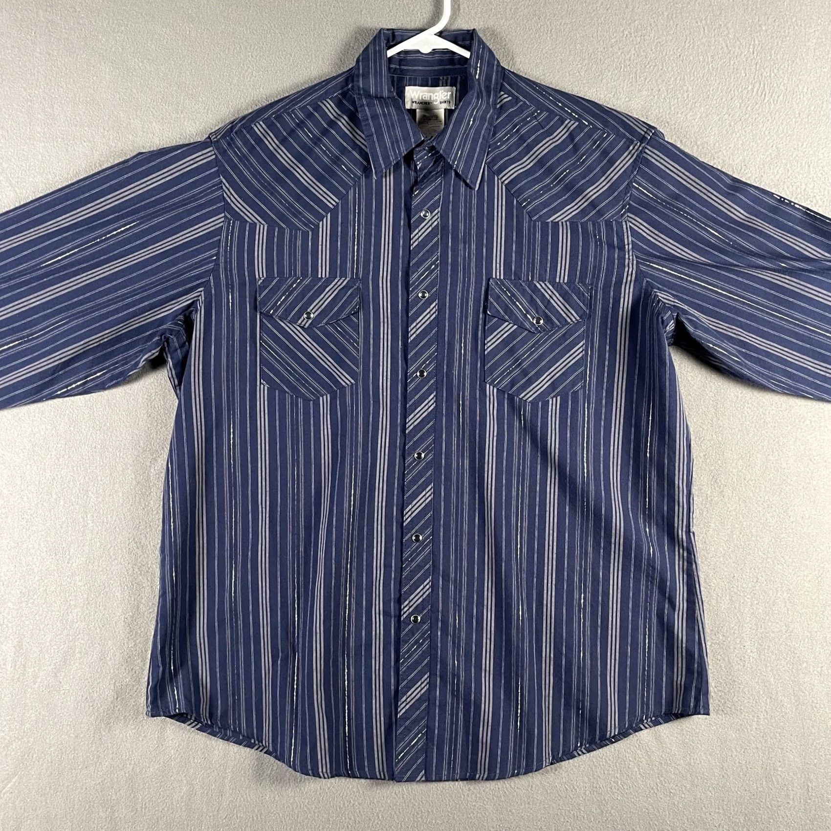 Wrangler Wrangler Wrancher Shirt Mens XL Blue Striped Western Pearl Snap Long Sleeve Rodeo Size US XL / EU 56 / 4 - 4 Thumbnail