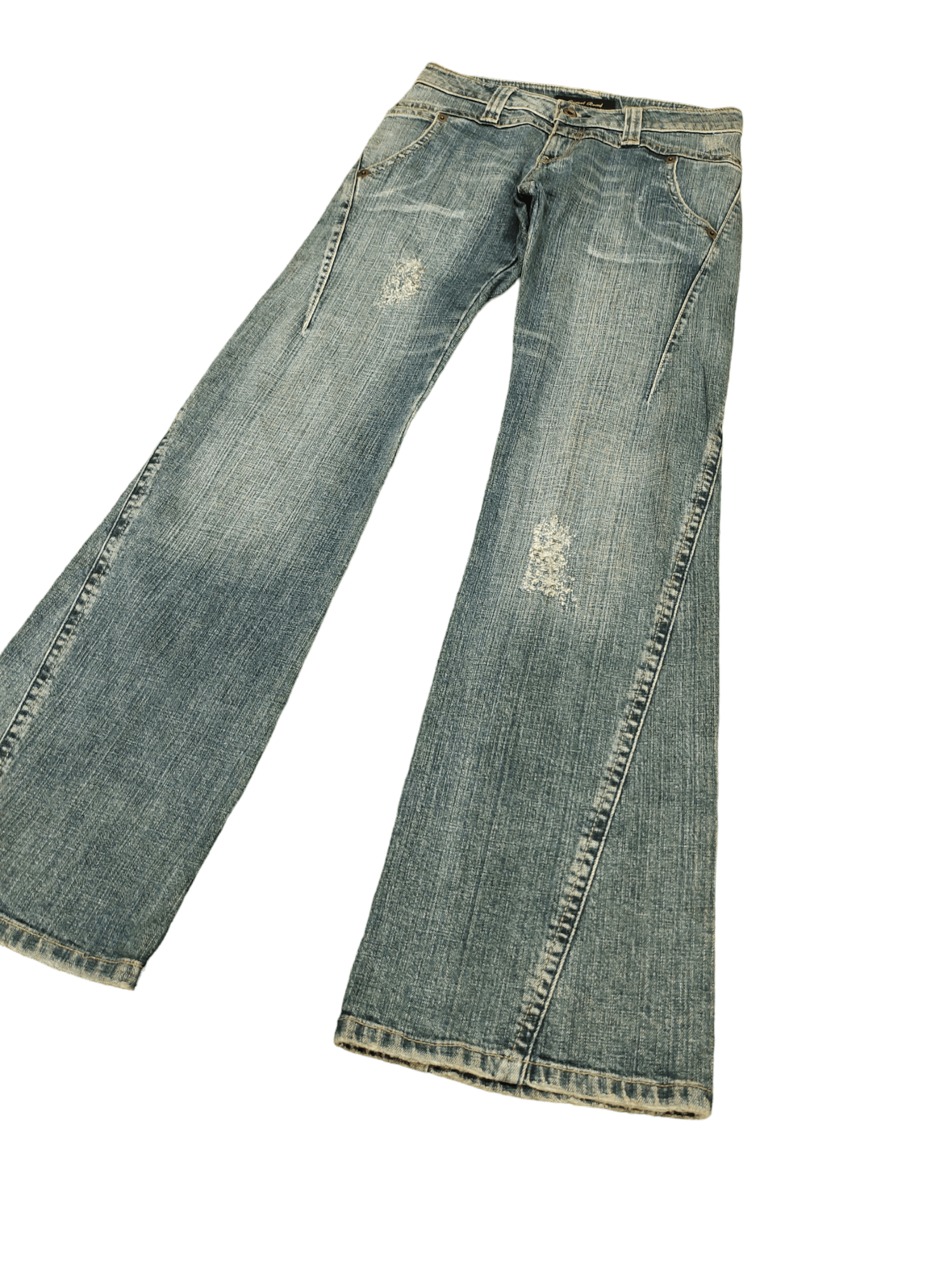image of If Six Was Nine x Le Grande Bleu L G B Flare Jeans Camel Road Distress Faded Low Rise Boot Cut Y2K 