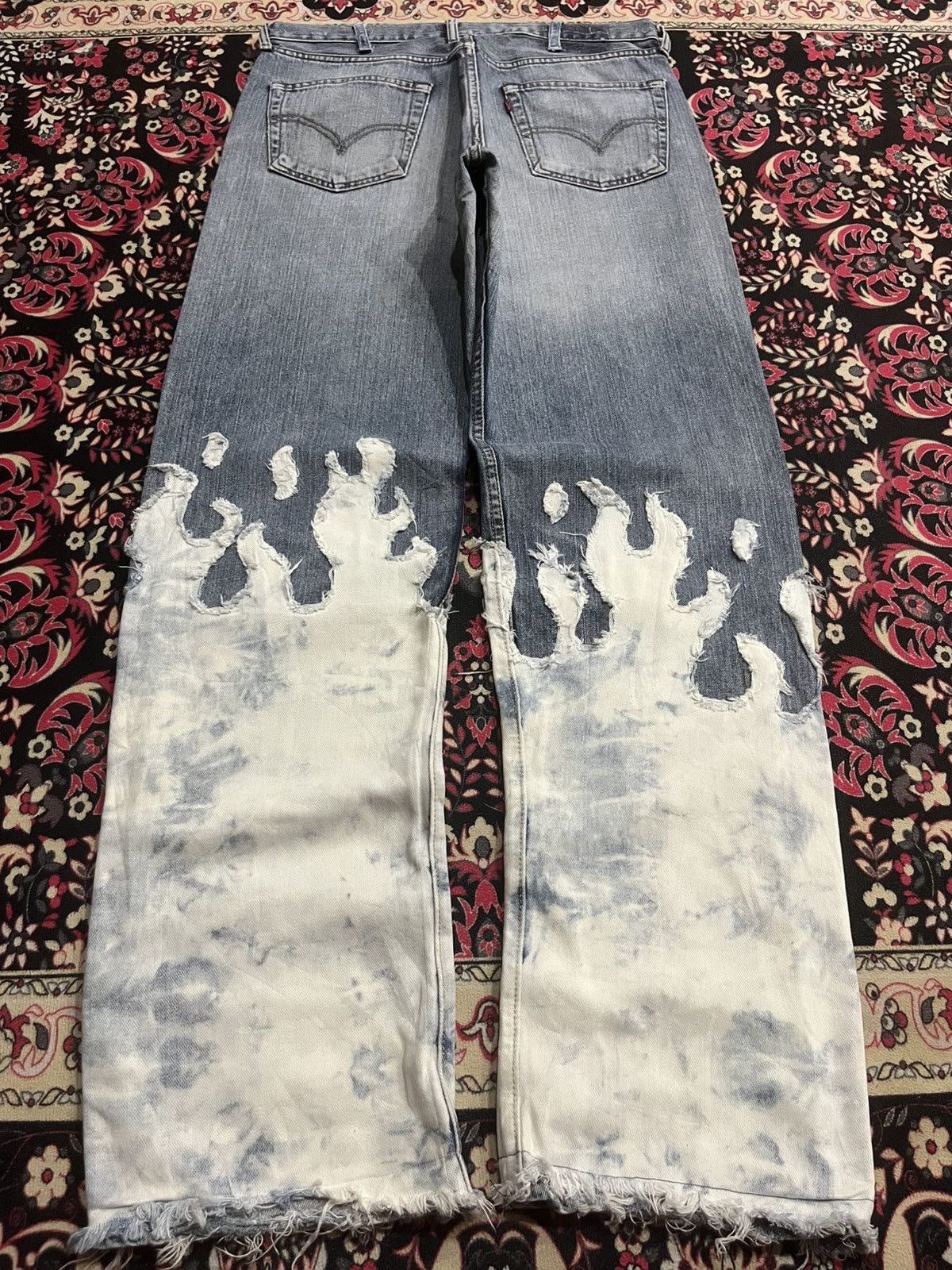 Levi's Vintage Levi’s 503 Reworked White Bleached Flames Jeans Size US 34 / EU 50 - 2 Thumbnail