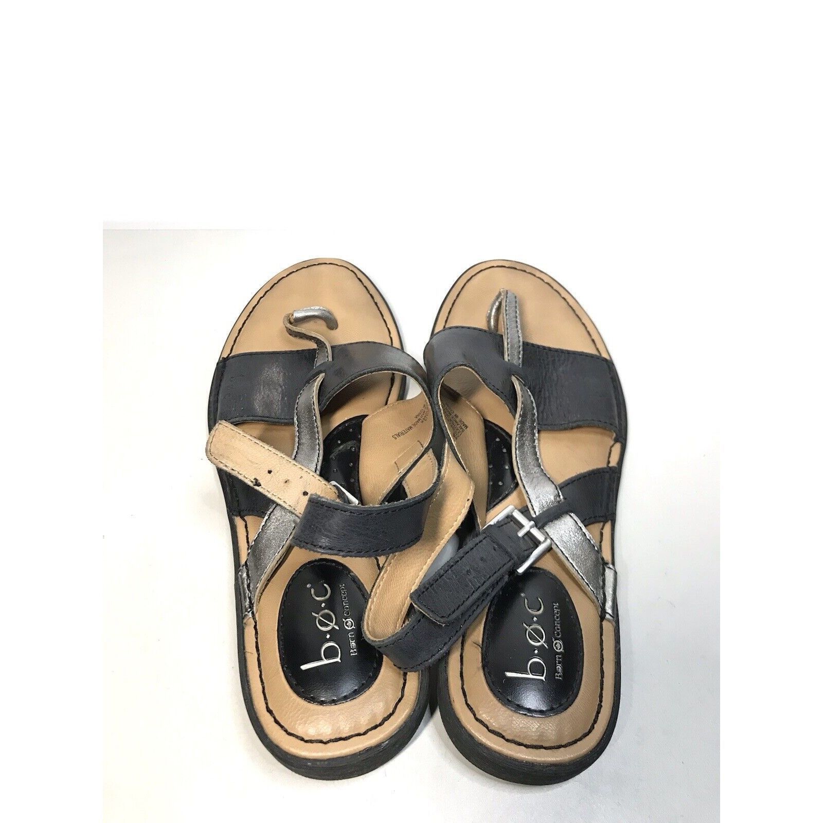 Born BOC Born Black Silver Leather Flip Flops Thong Strap Sandals Size US 8 / IT 38 - 5 Thumbnail