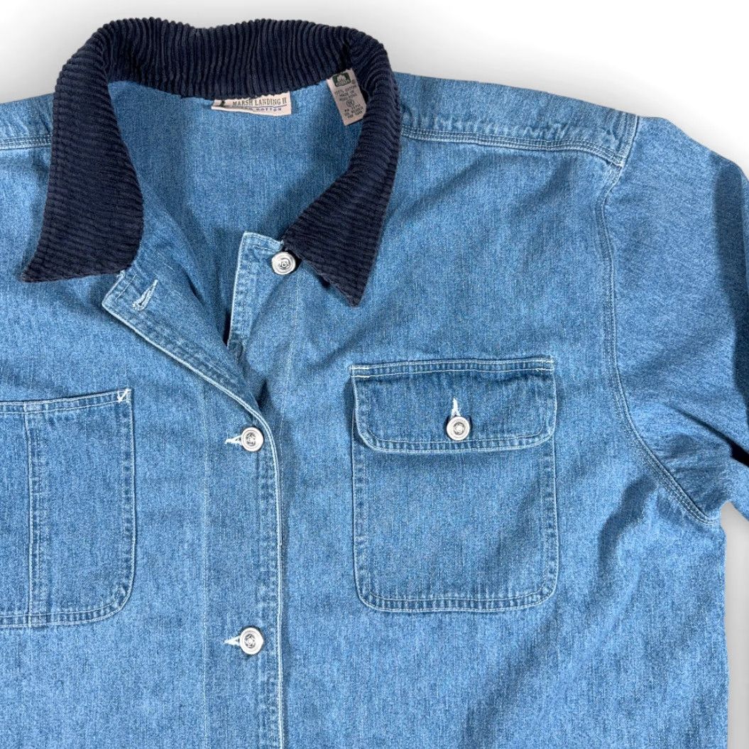 Denime VINTAGE Marsh Landing Chore Coat Womens XL Blue Denim Corduroy 90s Jacket Size XL / US 12-14 / IT 48-50 - 2 Thumbnail